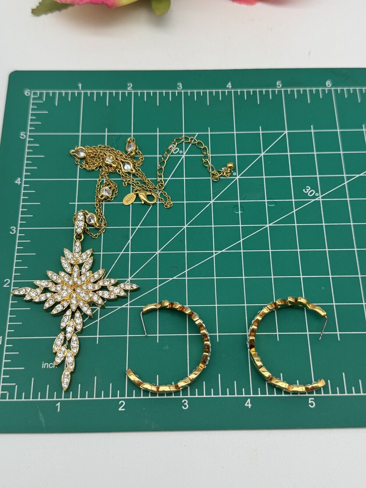 Real Collectibles by Adrienne Clear Crystal Cross ARTICULATED with Hoop Earrings