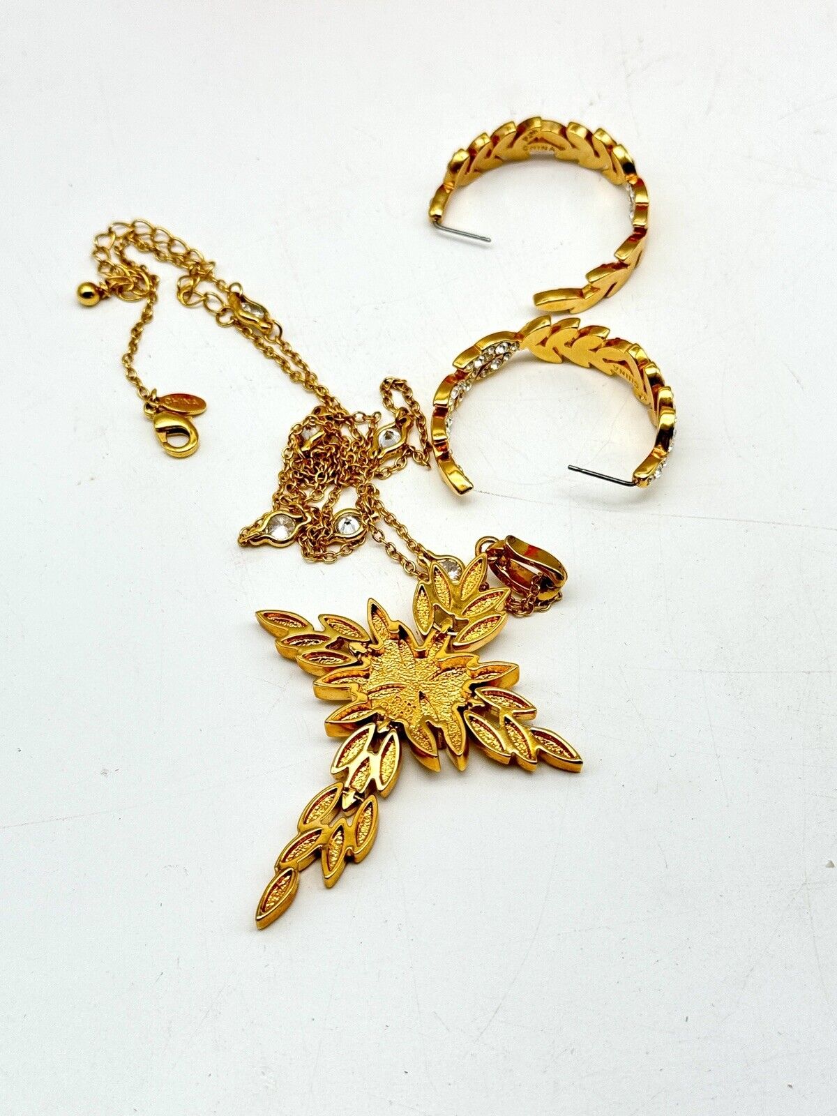 Real Collectibles by Adrienne Clear Crystal Cross ARTICULATED with Hoop Earrings