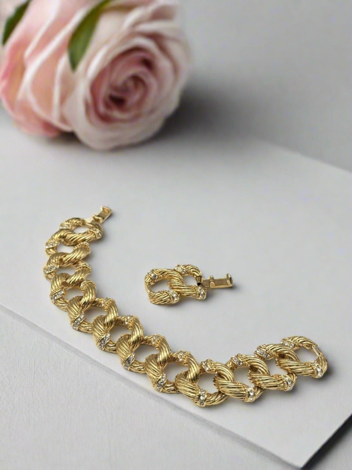 CAMROSE & KROSS JBK Jackie Kennedy Gold Tone/Rhinestone Bracelet ESTATE FIND