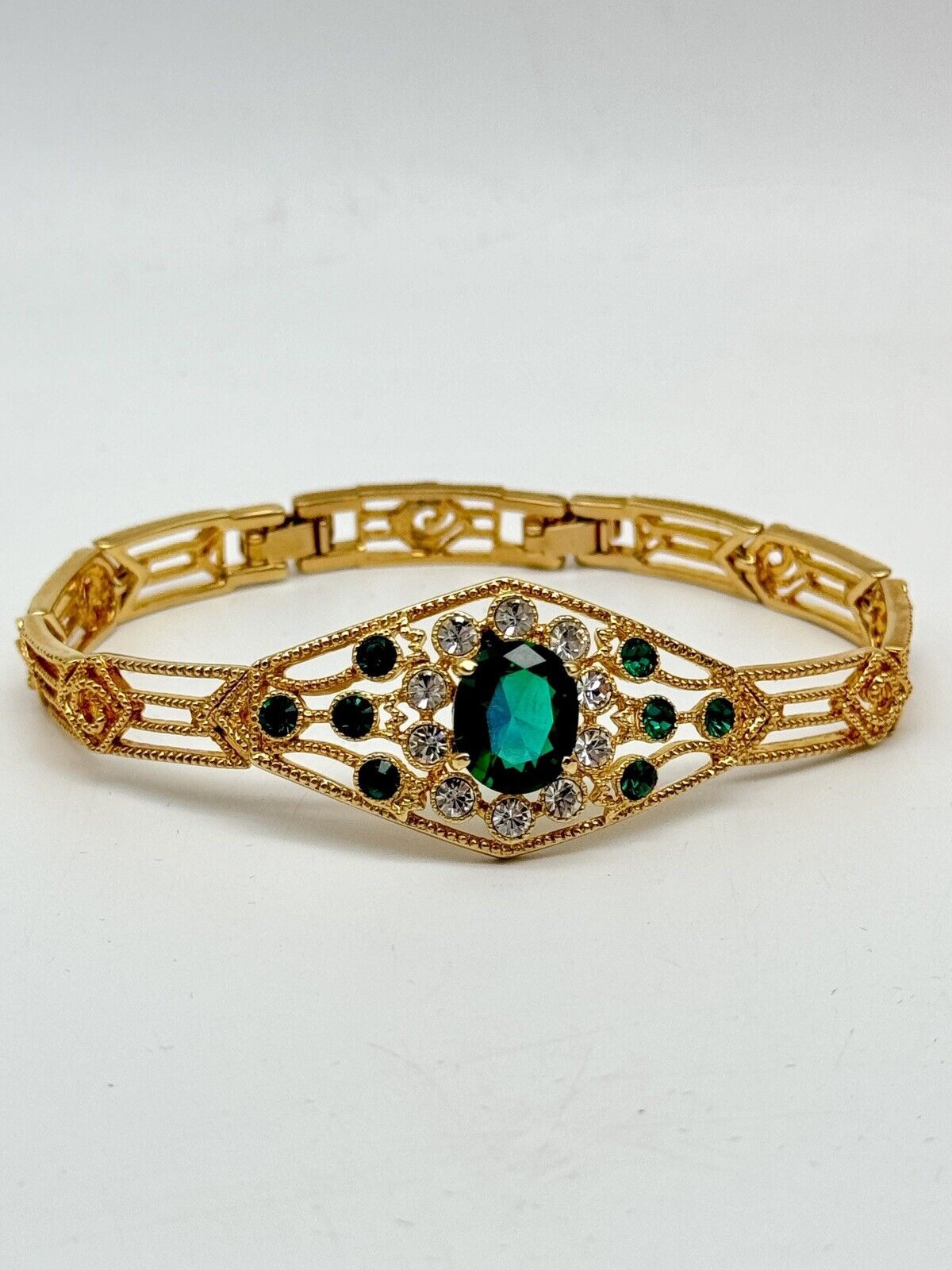 CAMROSE & KROSS Jacqueline Kennedy GREEN Rhinestone Bracelet Box Estate Find