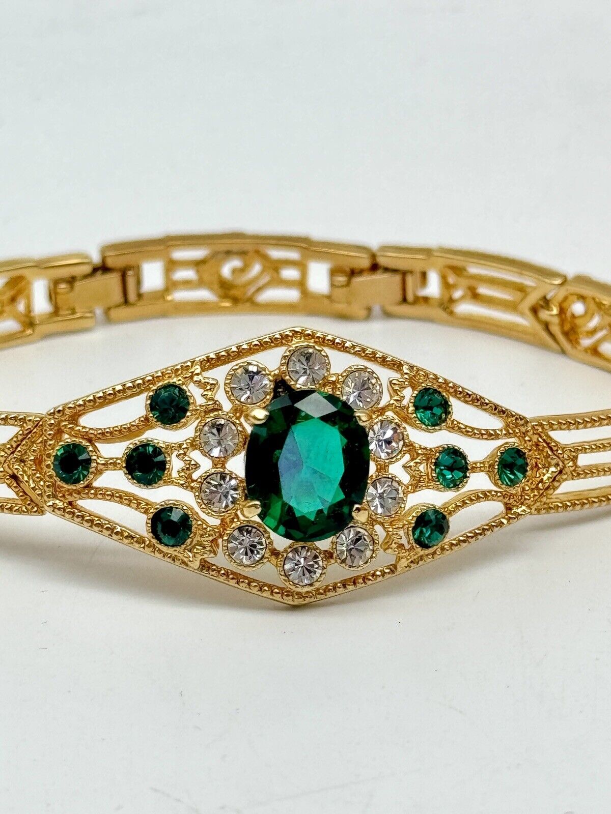 CAMROSE & KROSS Jacqueline Kennedy GREEN Rhinestone Bracelet Box Estate Find