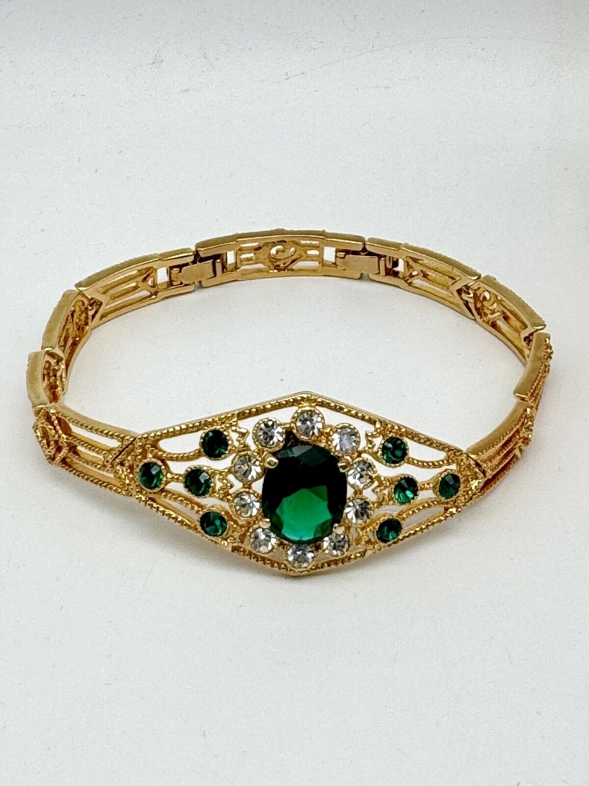 CAMROSE & KROSS Jacqueline Kennedy GREEN Rhinestone Bracelet Box Estate Find