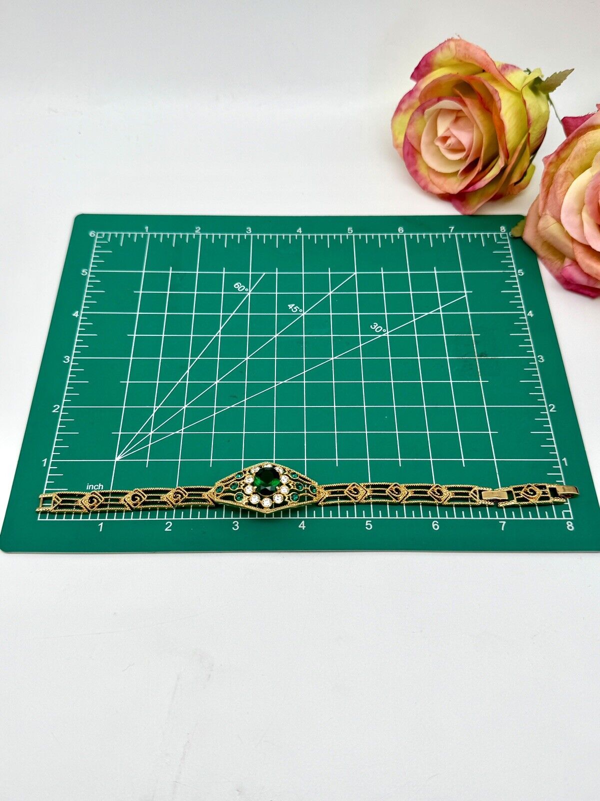 CAMROSE & KROSS Jacqueline Kennedy GREEN Rhinestone Bracelet Box Estate Find