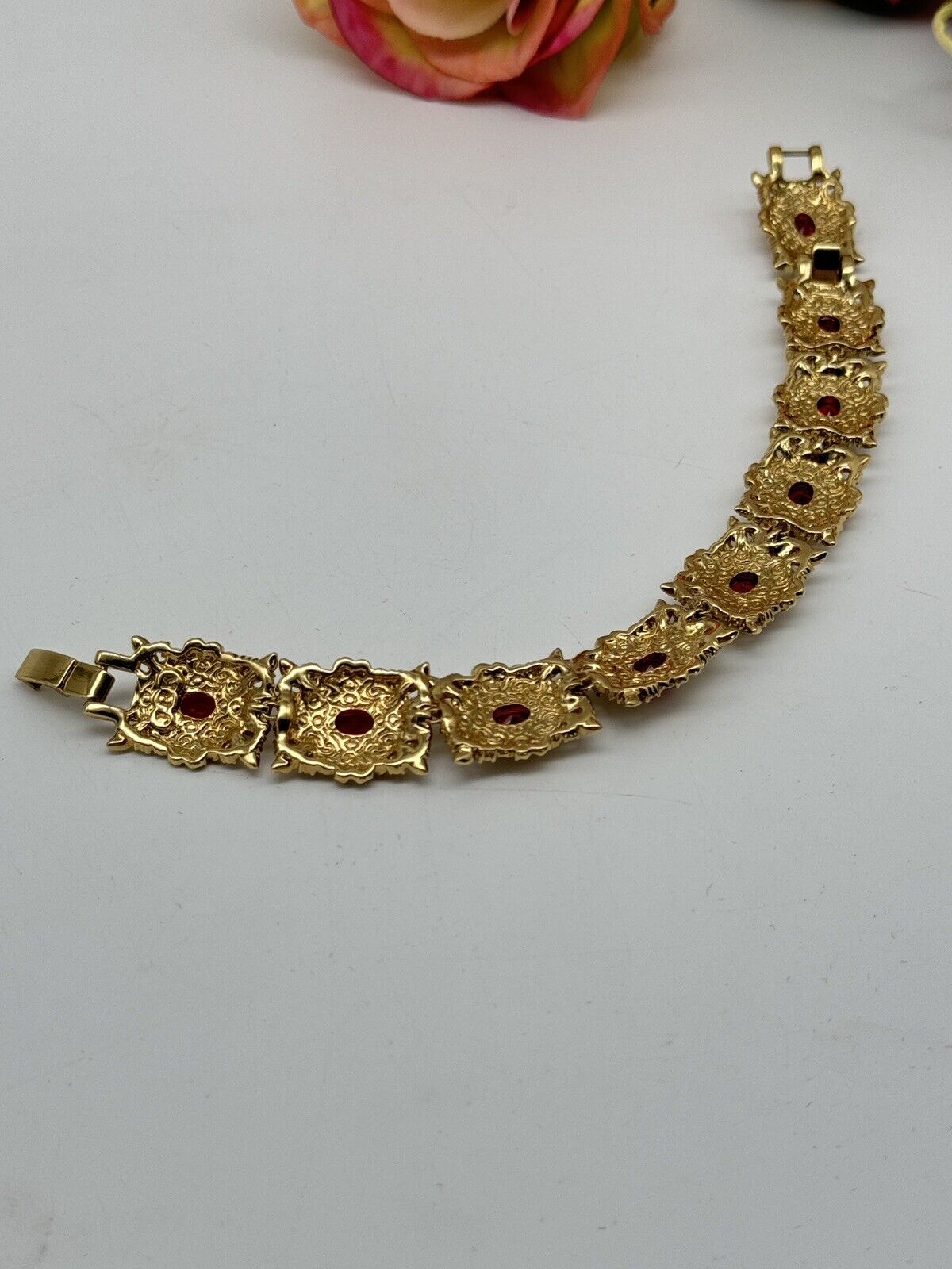CAMROSE & KROSS Jacqueline Kennedy Red Rhinestone Bracelet Box Estate Find