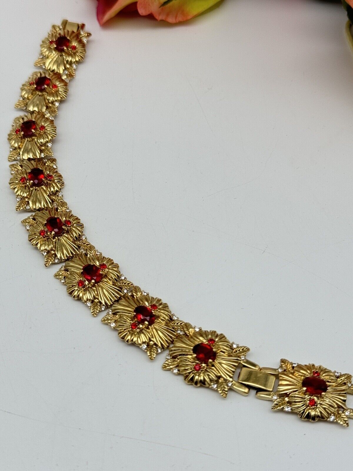 CAMROSE & KROSS Jacqueline Kennedy Red Rhinestone Bracelet Box Estate Find