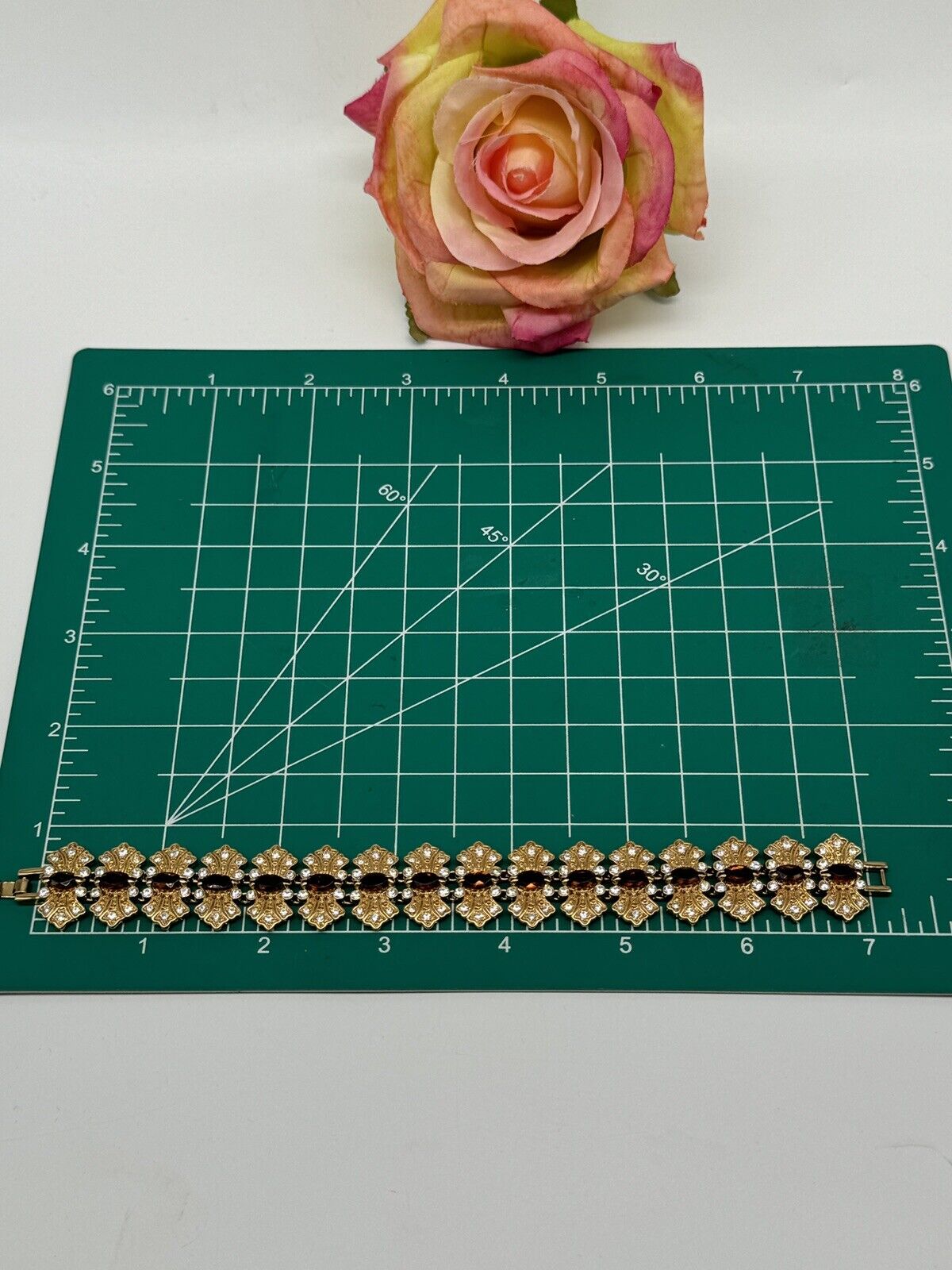 CAMROSE & KROSS Jacqueline Kennedy Brown Rhinestone Bracelet Box Estate Find