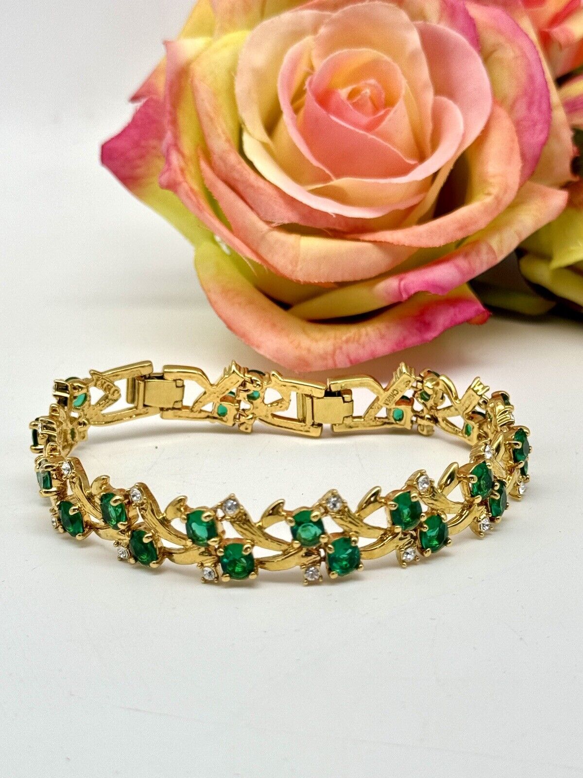 Camrose & Kross Green and Clear Rhinestone Bracelet Estate FInd