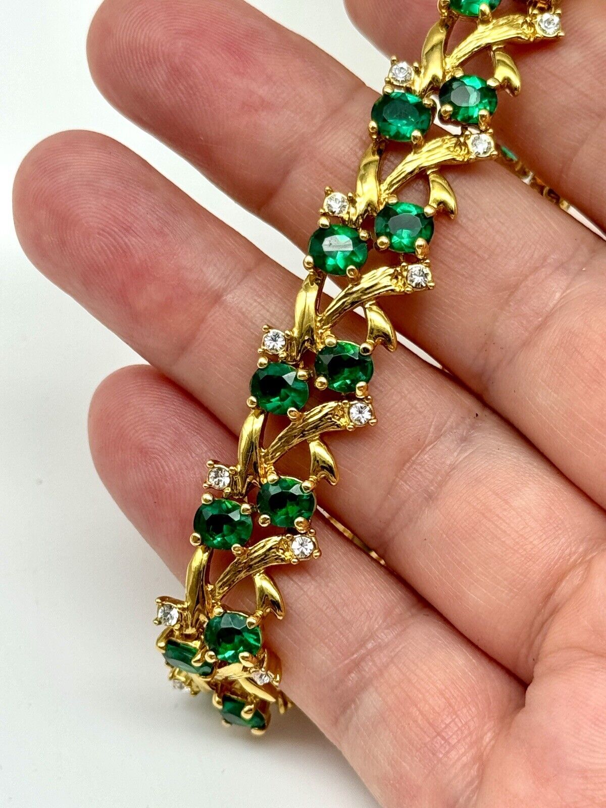 Camrose & Kross Green and Clear Rhinestone Bracelet Estate FInd