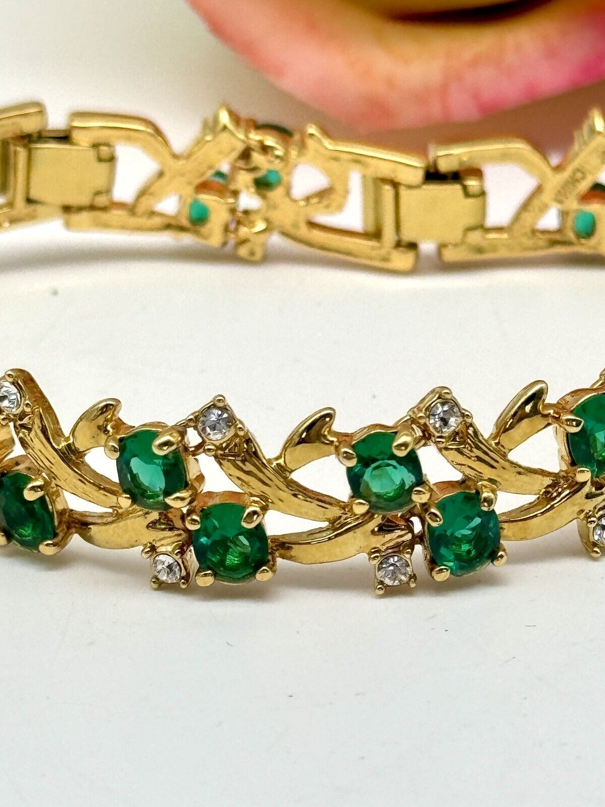 Camrose & Kross Green and Clear Rhinestone Bracelet Estate FInd