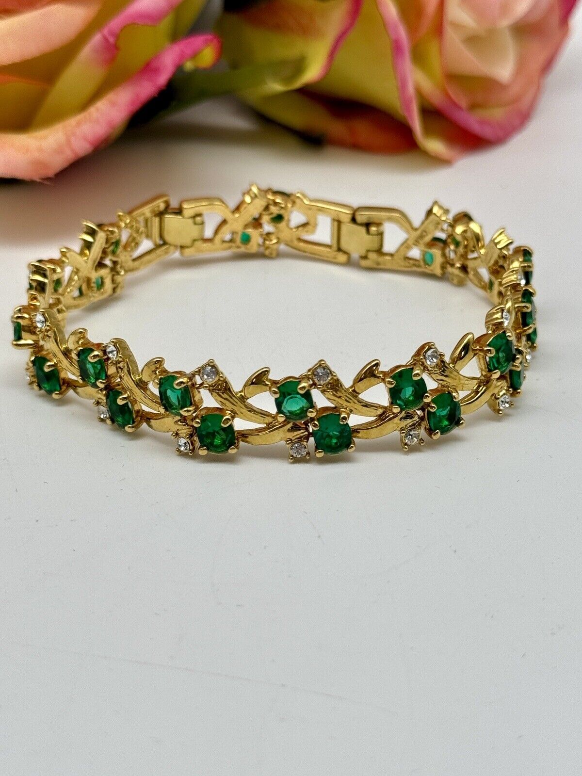 Camrose & Kross Green and Clear Rhinestone Bracelet Estate FInd