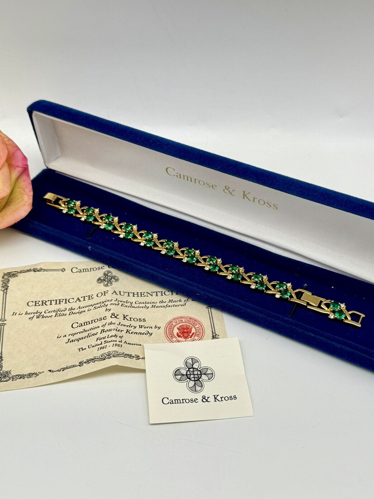 Camrose & Kross Green and Clear Rhinestone Bracelet Estate FInd