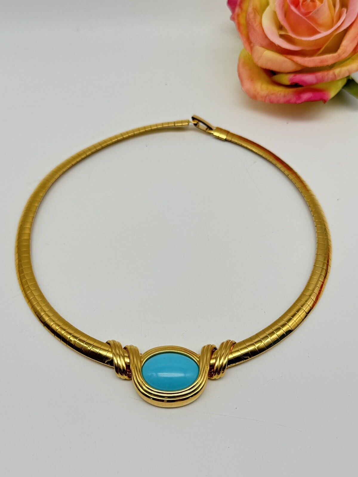 Joan Rivers Omega Gold Tone Interchangeable Turquoise Blue Cabochon Necklace