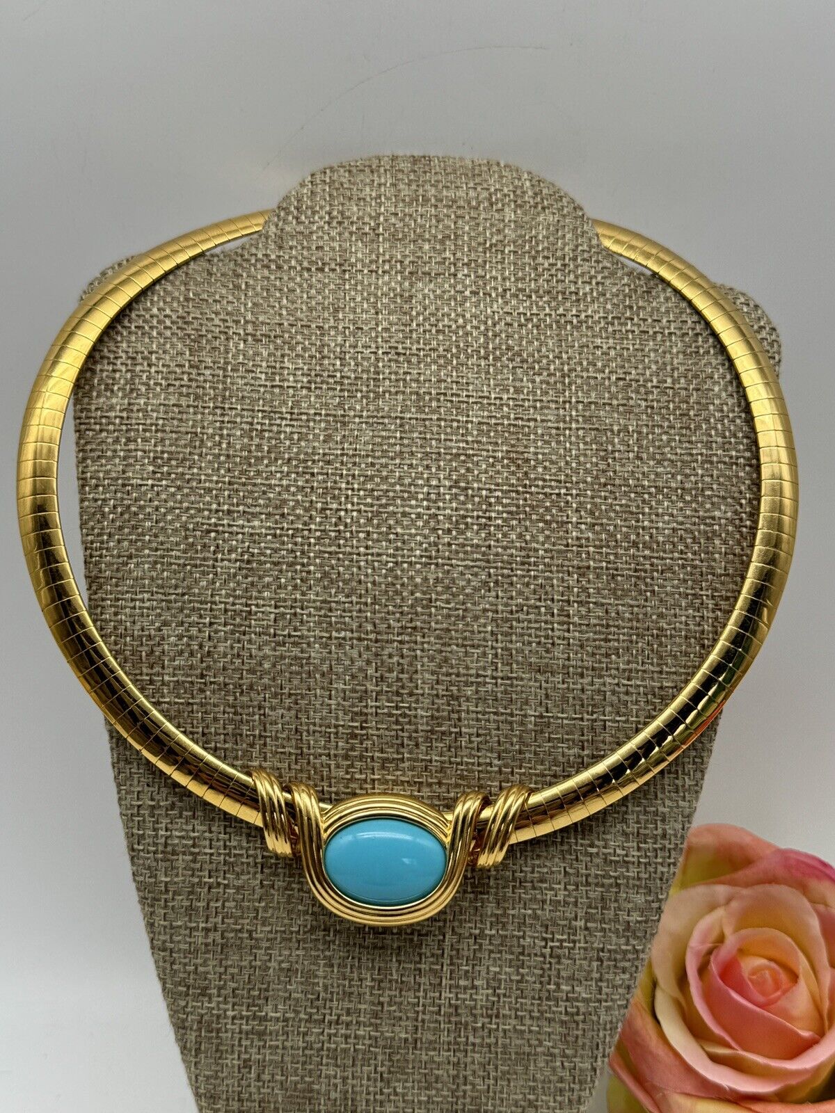Joan Rivers Omega Gold Tone Interchangeable Turquoise Blue Cabochon Necklace