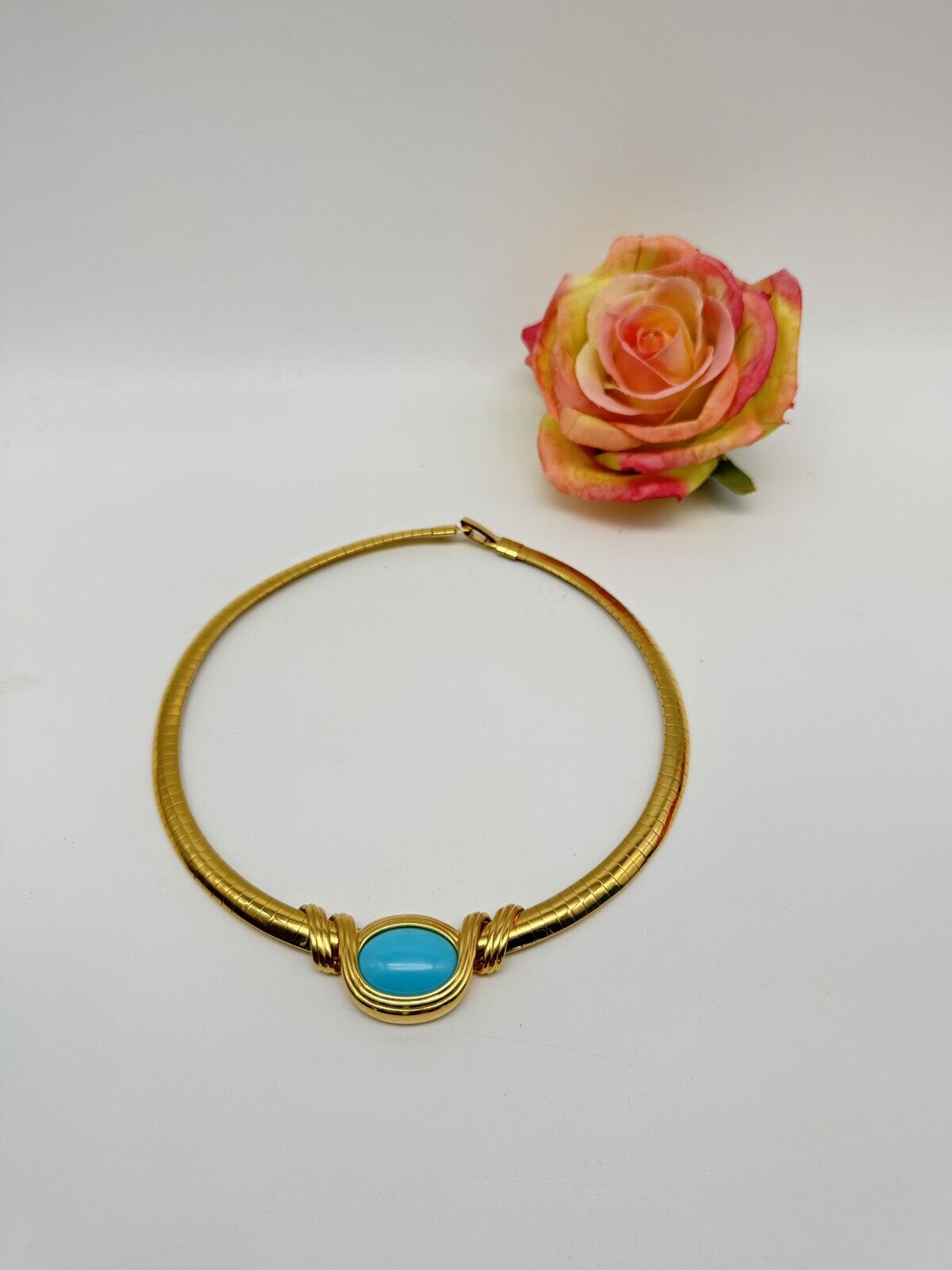Joan Rivers Omega Gold Tone Interchangeable Turquoise Blue Cabochon Necklace