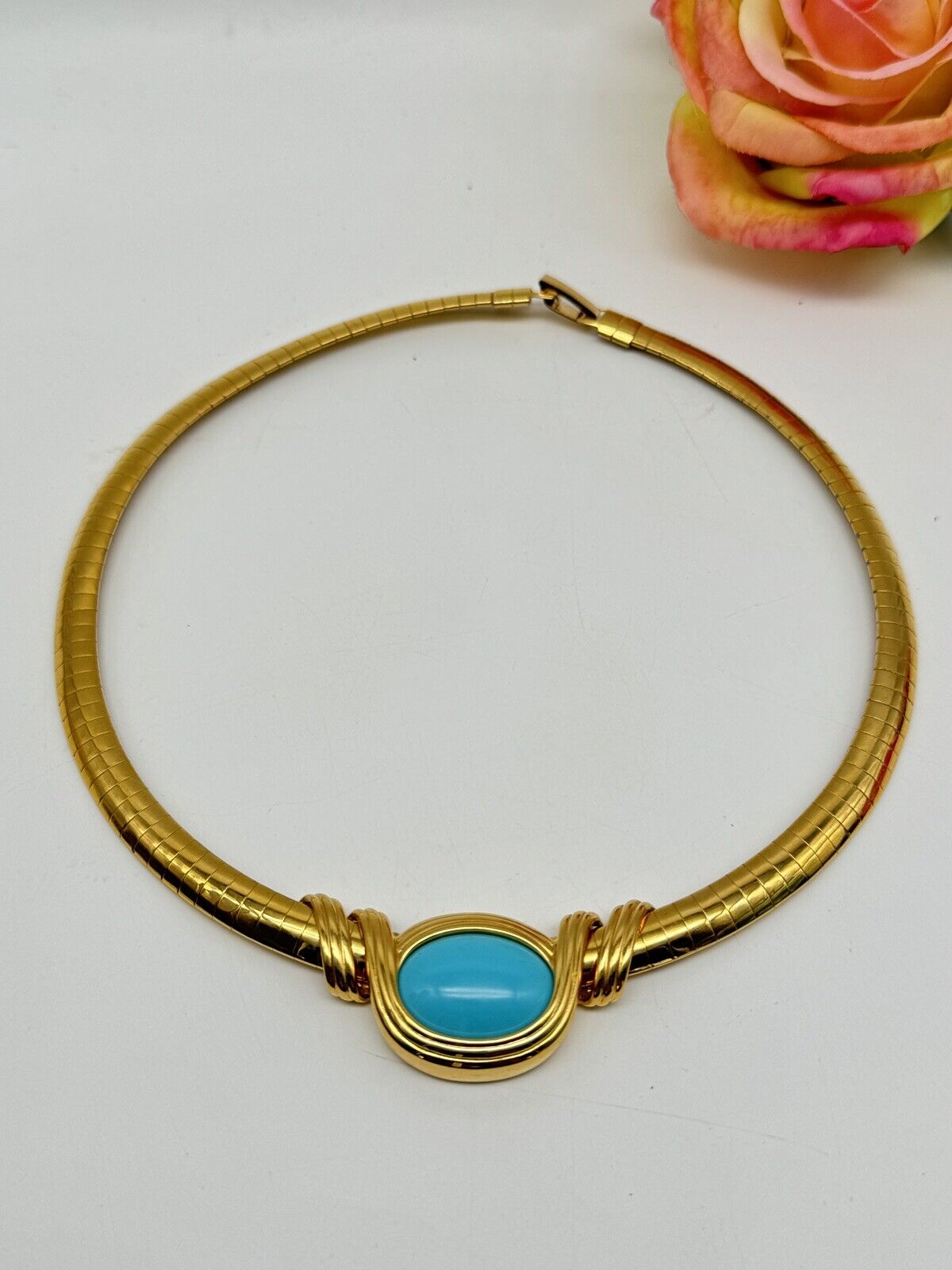 Joan Rivers Omega Gold Tone Interchangeable Turquoise Blue Cabochon Necklace