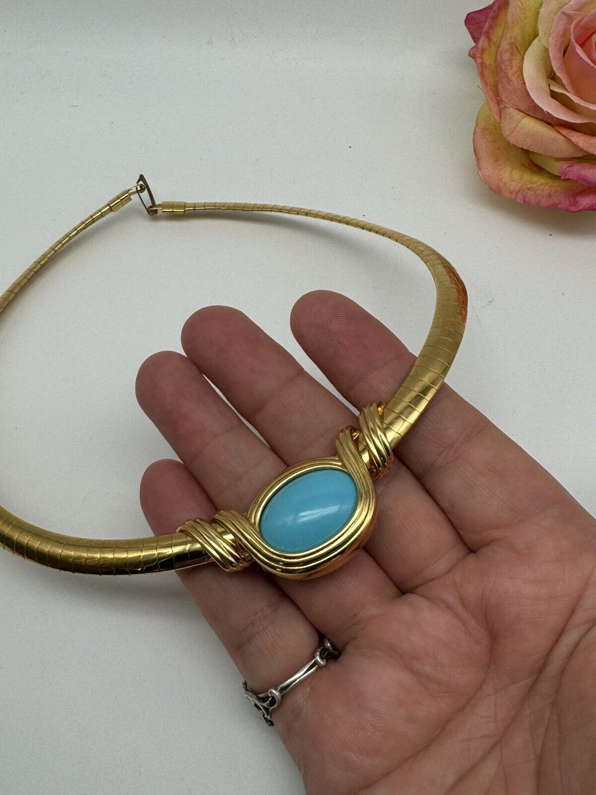 Joan Rivers Omega Gold Tone Interchangeable Turquoise Blue Cabochon Necklace