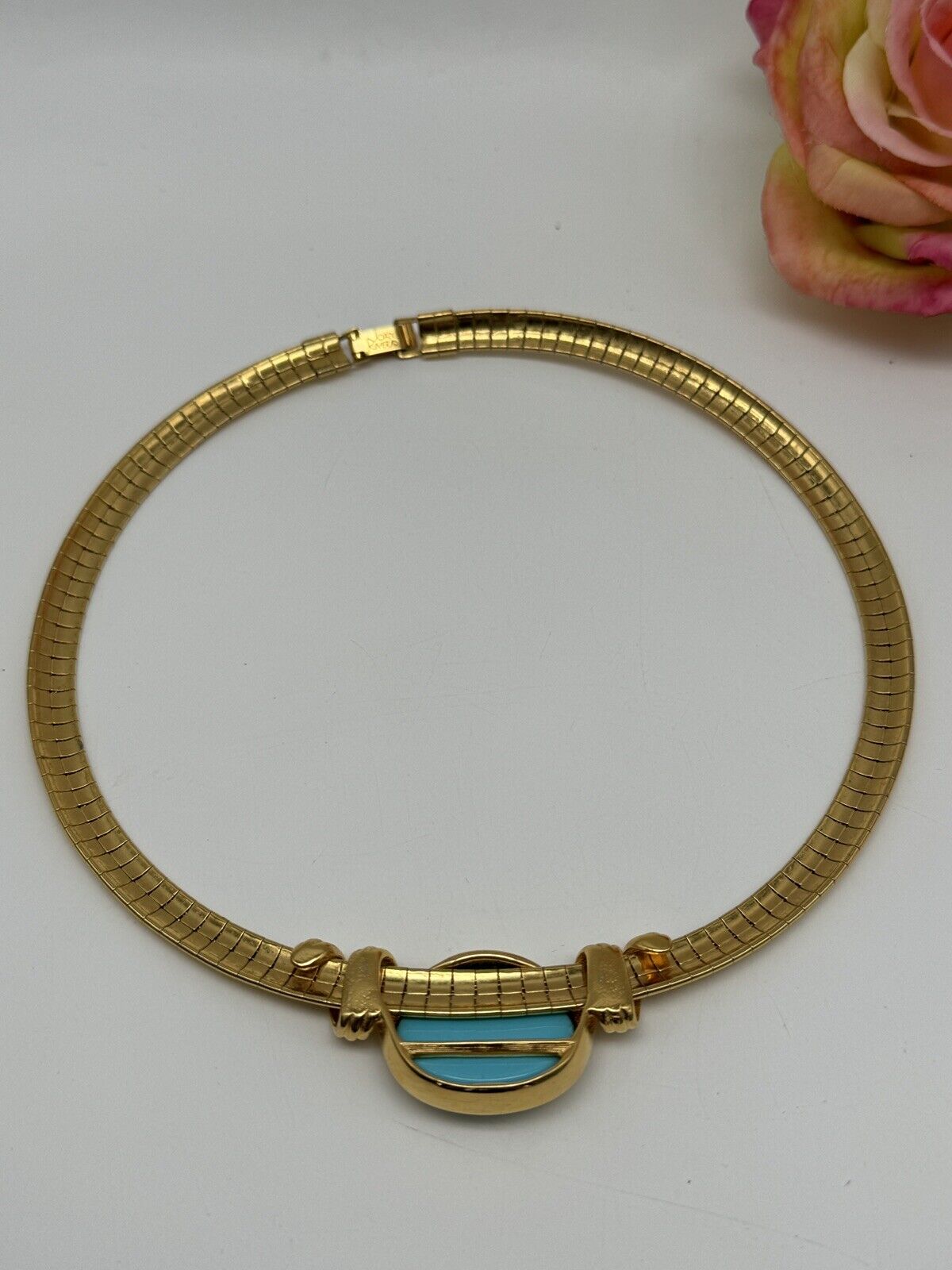 Joan Rivers Omega Gold Tone Interchangeable Turquoise Blue Cabochon Necklace