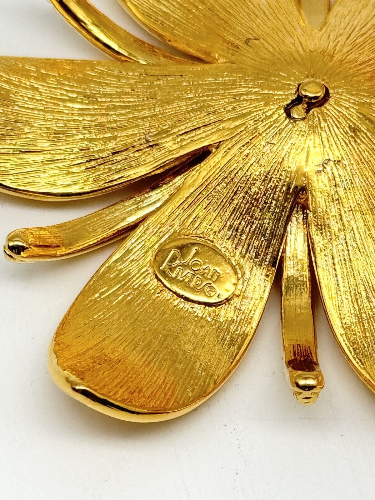 Joan Rivers Signed Large 3" Flower Brooch Goldtone Textured Petals Rhinestones