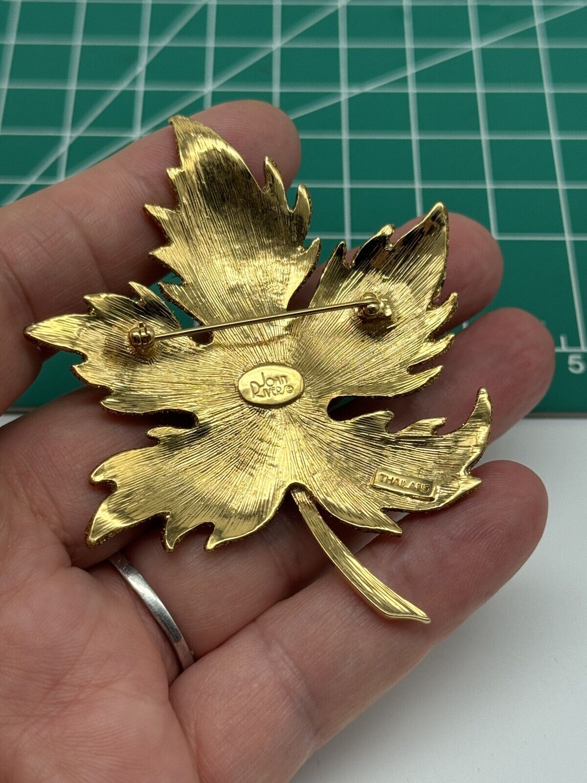 Joan Rivers Brooch Pin Red Glittering Maple Leaf With Caterpillar