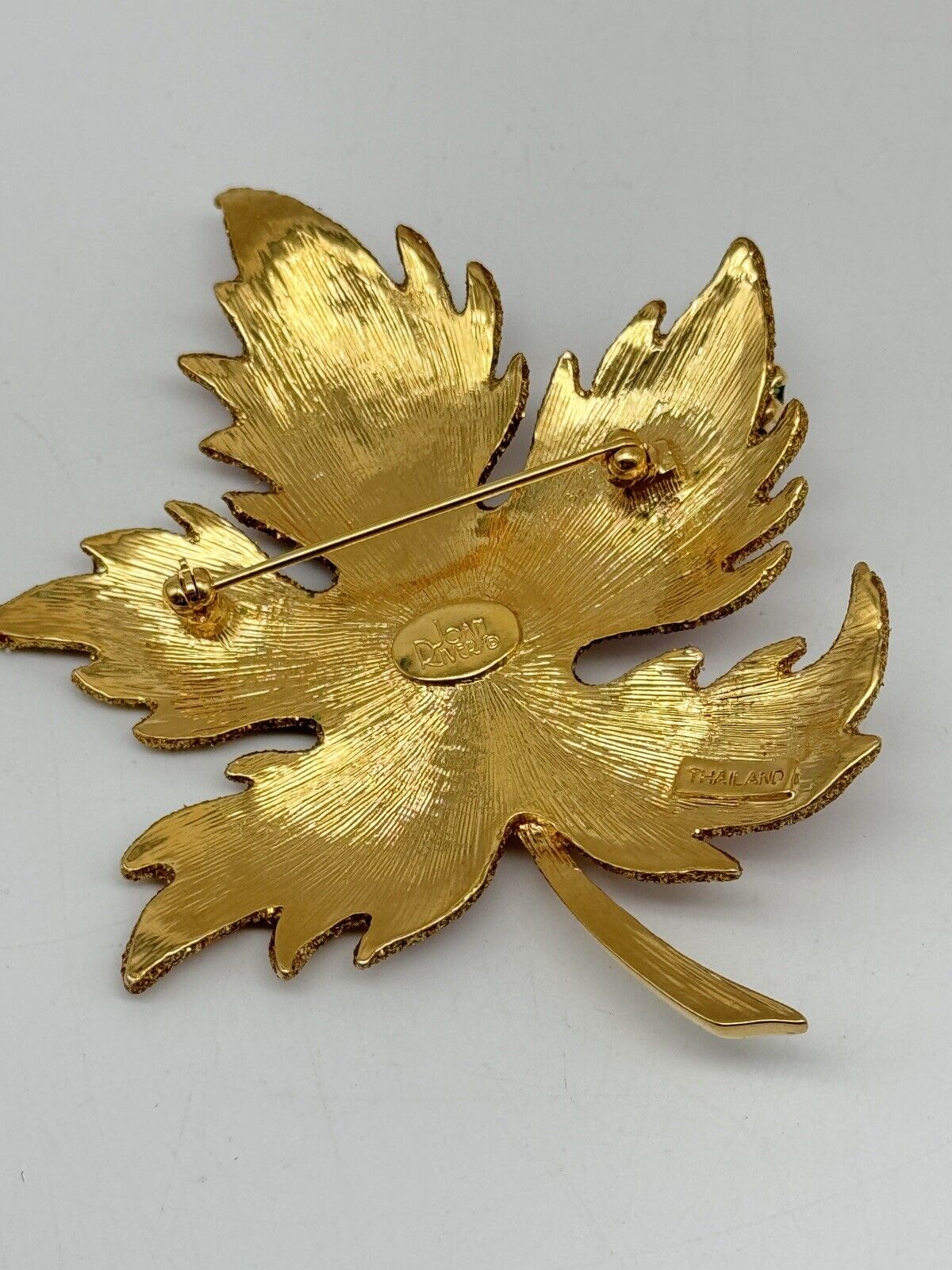 Joan Rivers Brooch Pin Red Glittering Maple Leaf With Caterpillar