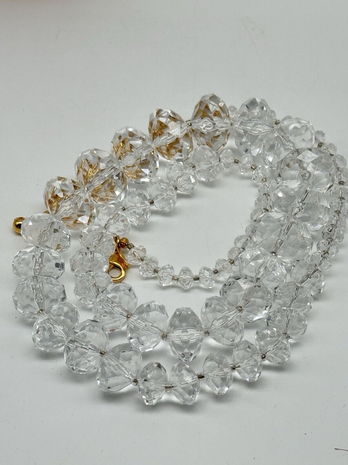 Joan RIVERS CLEAR Lucite Faceted Bead Necklace ca.33”l ESTATE FIND