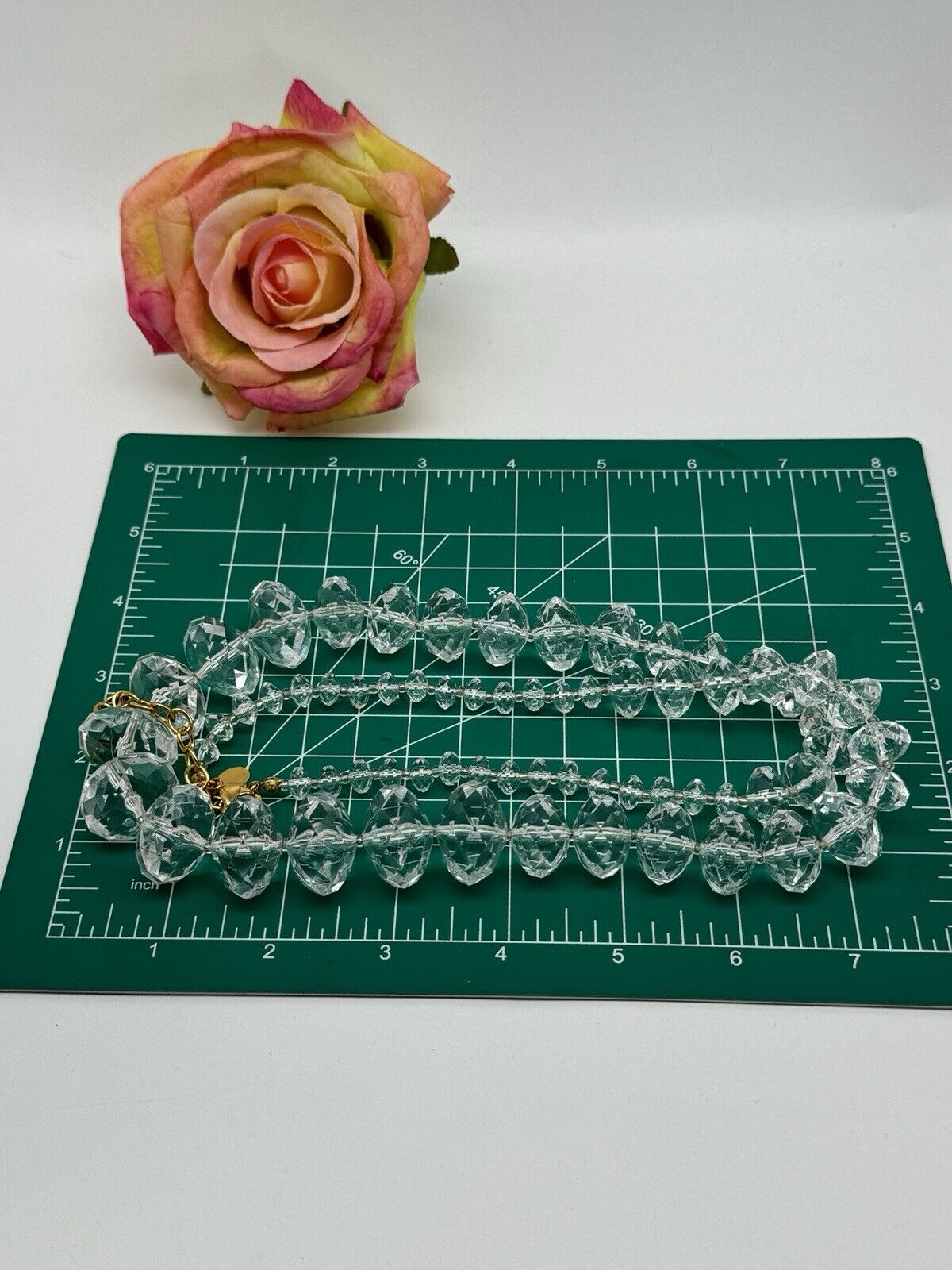 Joan RIVERS CLEAR Lucite Faceted Bead Necklace ca.33”l ESTATE FIND
