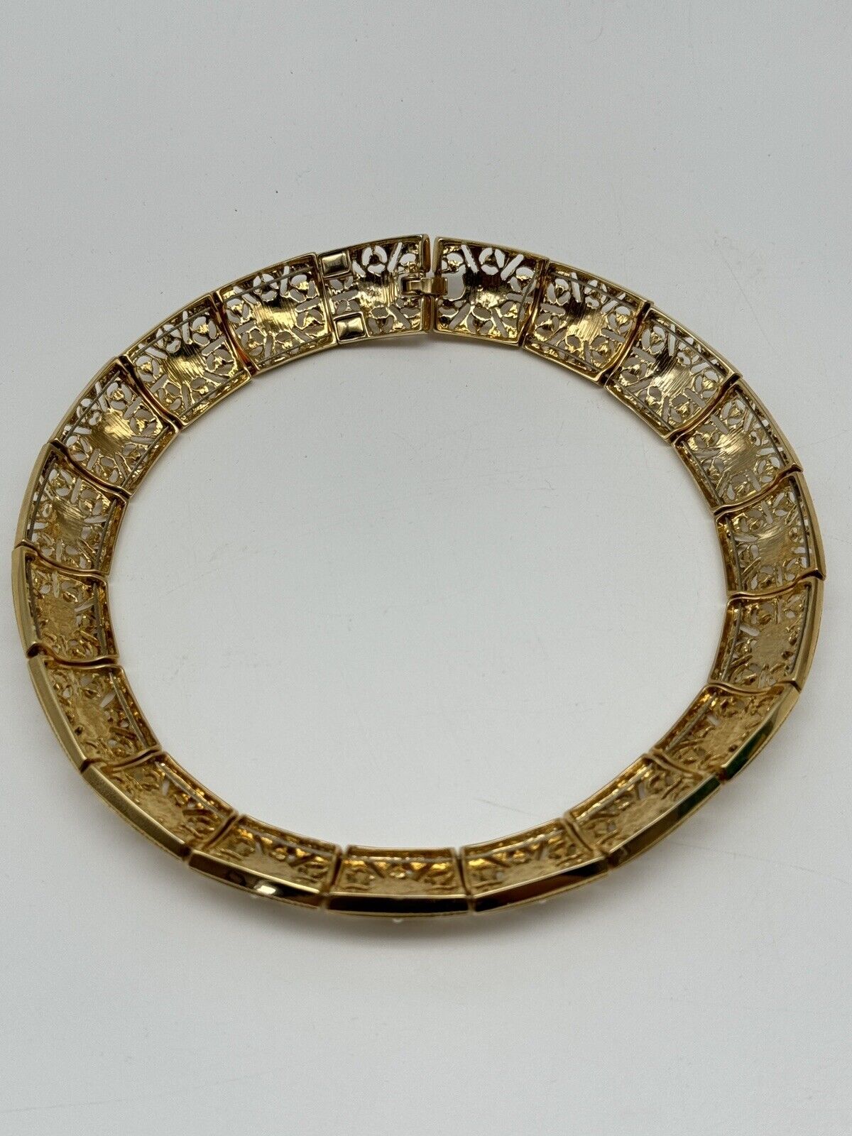 Cleopatra Style Gold-Tone Filigree Faux Pearl Rhinestone Choker ESTATE FIND