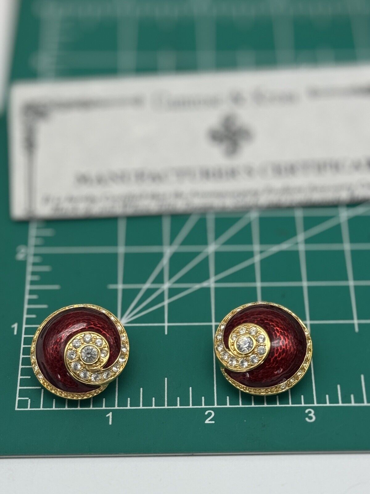 Camrose & Kross JBK Red Clear Rhinestone Gold-Tone Clip On Earrings in BOX