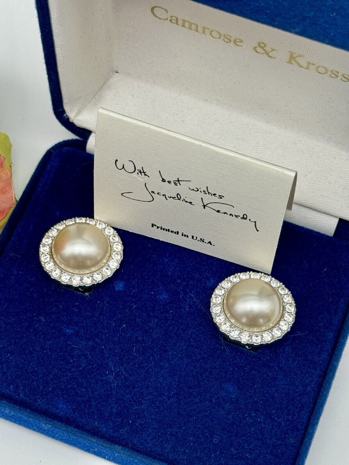 Vintage Camrose & Kross Pearl Stone Earrings ESTATE FIND in Box