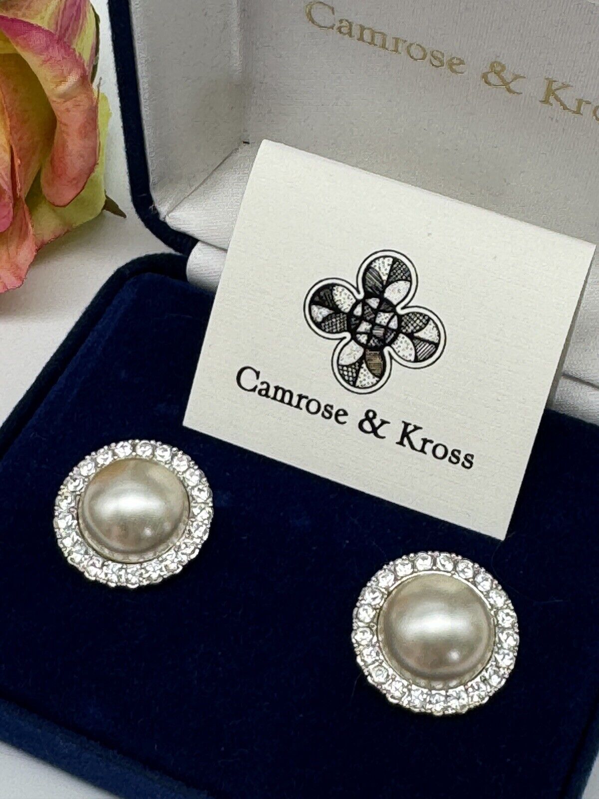 Vintage Camrose & Kross Pearl Stone Earrings ESTATE FIND in Box