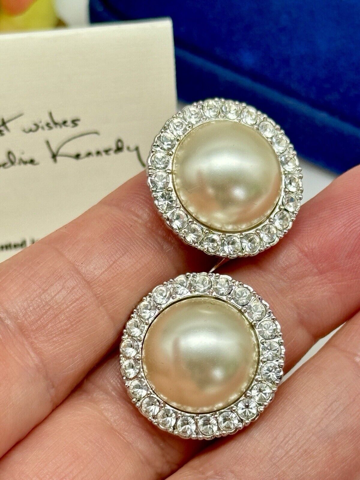 Vintage Camrose & Kross Pearl Stone Earrings ESTATE FIND in Box