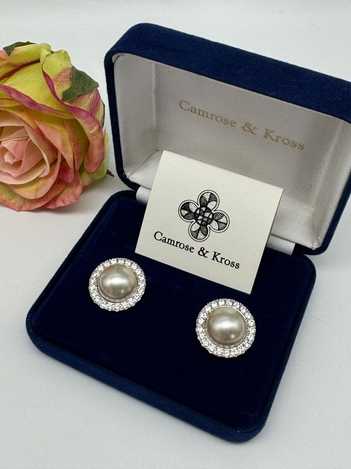 Vintage Camrose & Kross Pearl Stone Earrings ESTATE FIND in Box