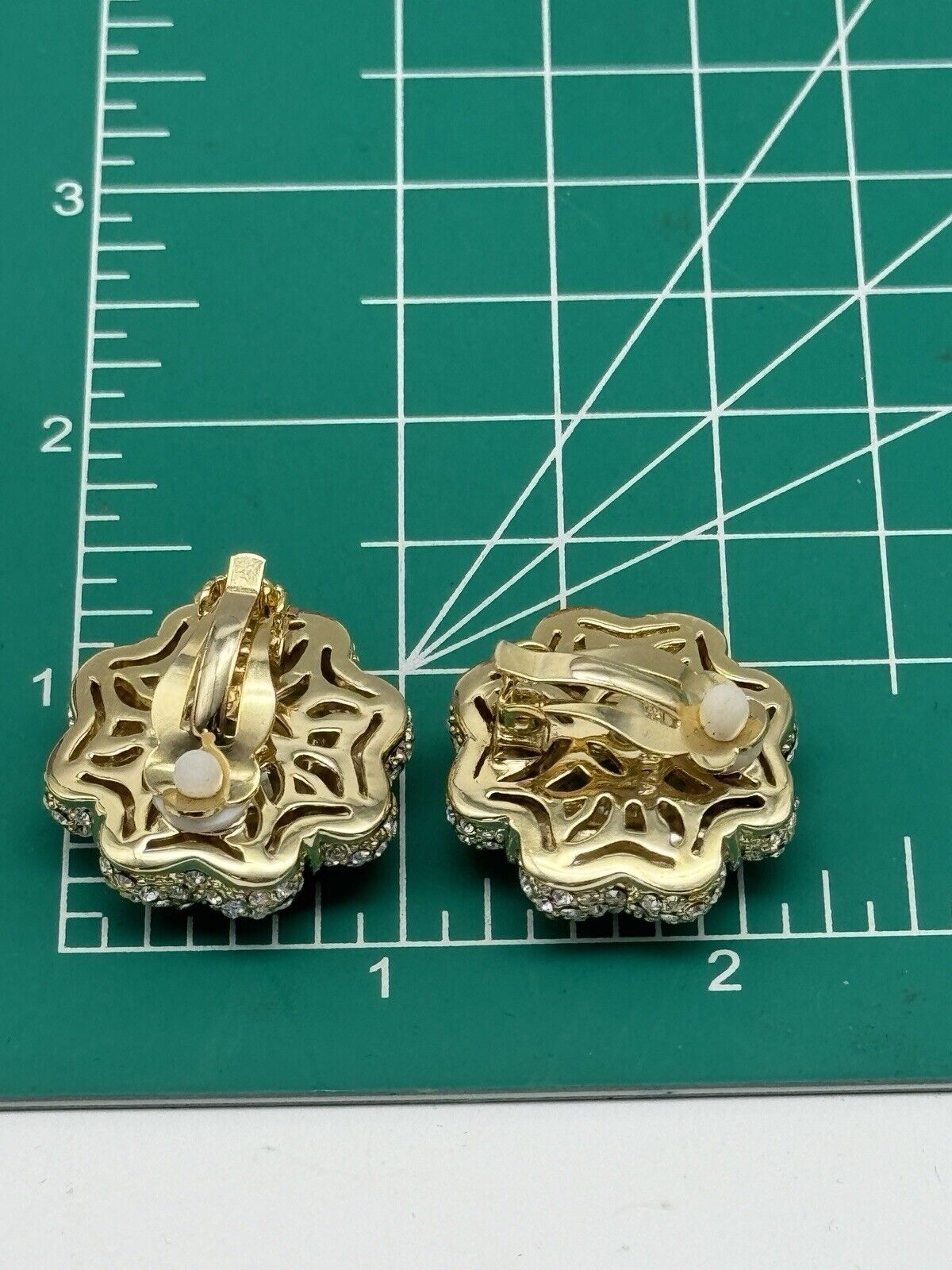 Vintage Joan Boyce Clear Rhinestone Statement Earrings Love Flower ESTATE FIND