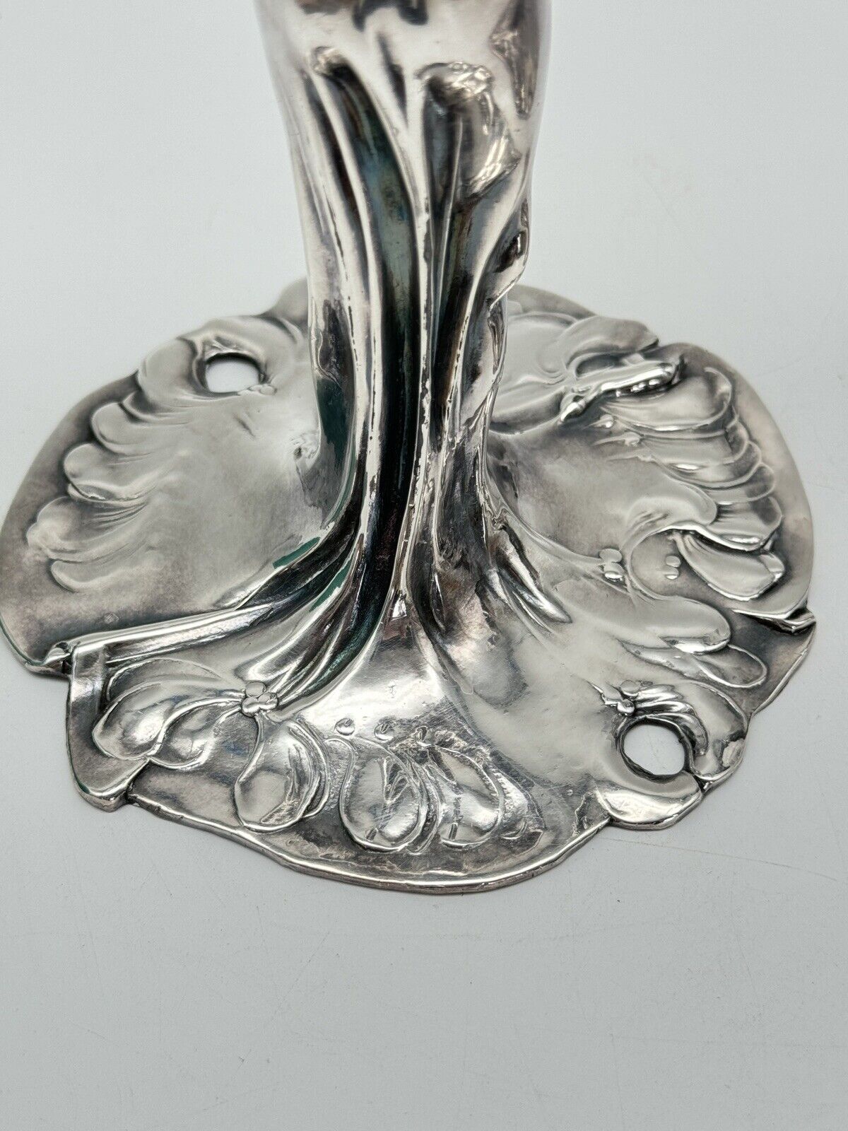 Art Nouveau Style Silver Tone Candle Sticks Ca. 9.5”h Substantial SIGNED J B