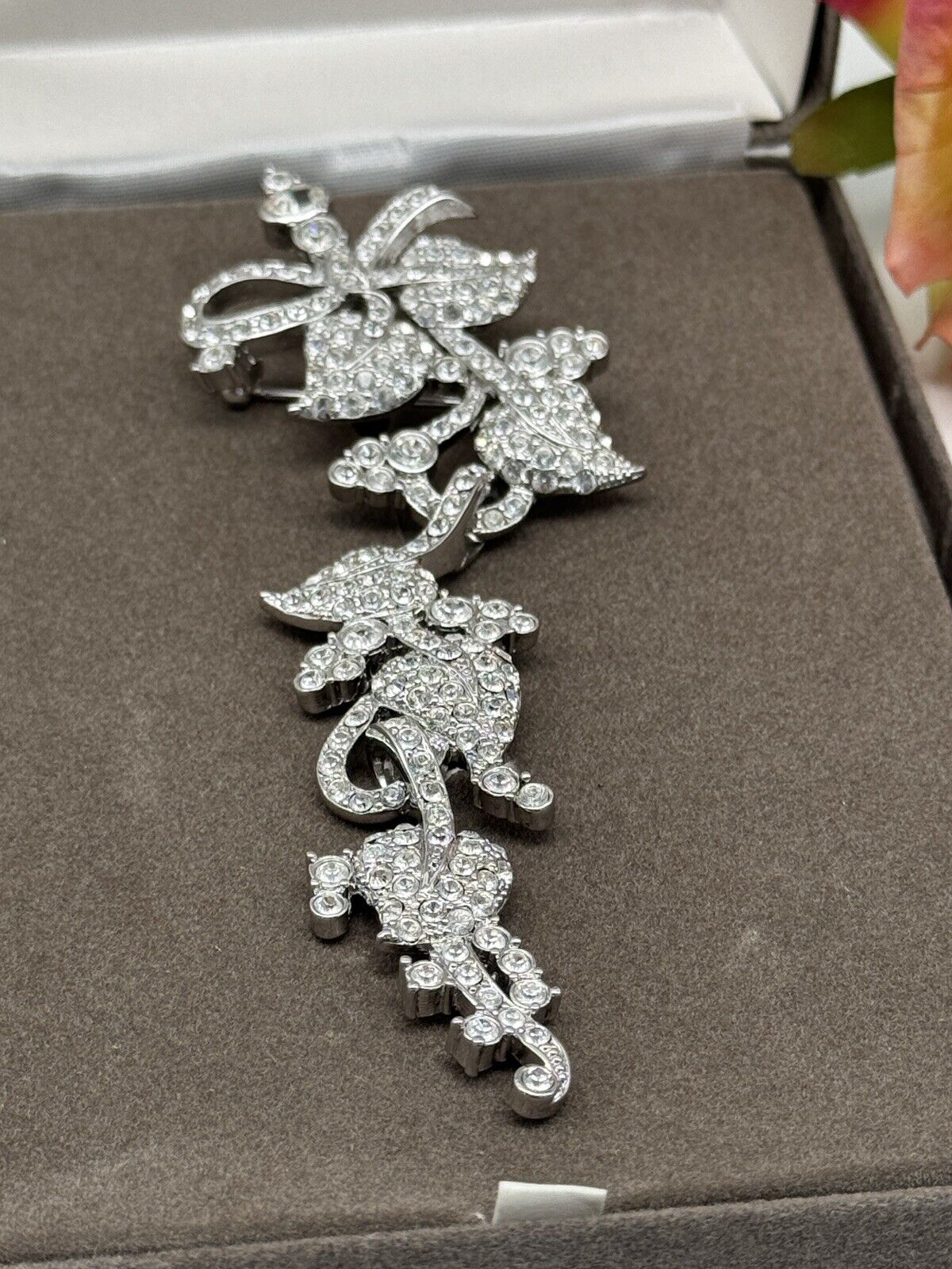 Vintage Nolan Miller Brooch 6” Articulated Rhinestone Floral Design ART Deco
