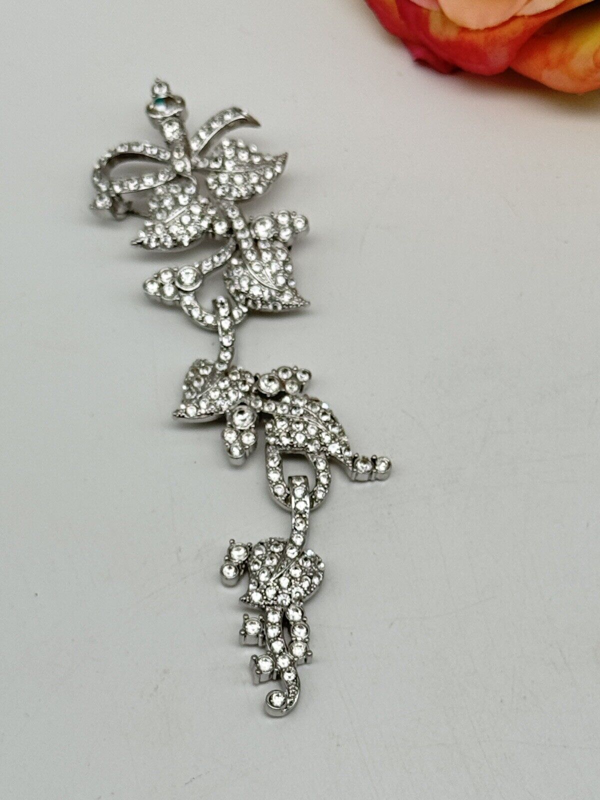 Vintage Nolan Miller Brooch 6” Articulated Rhinestone Floral Design ART Deco