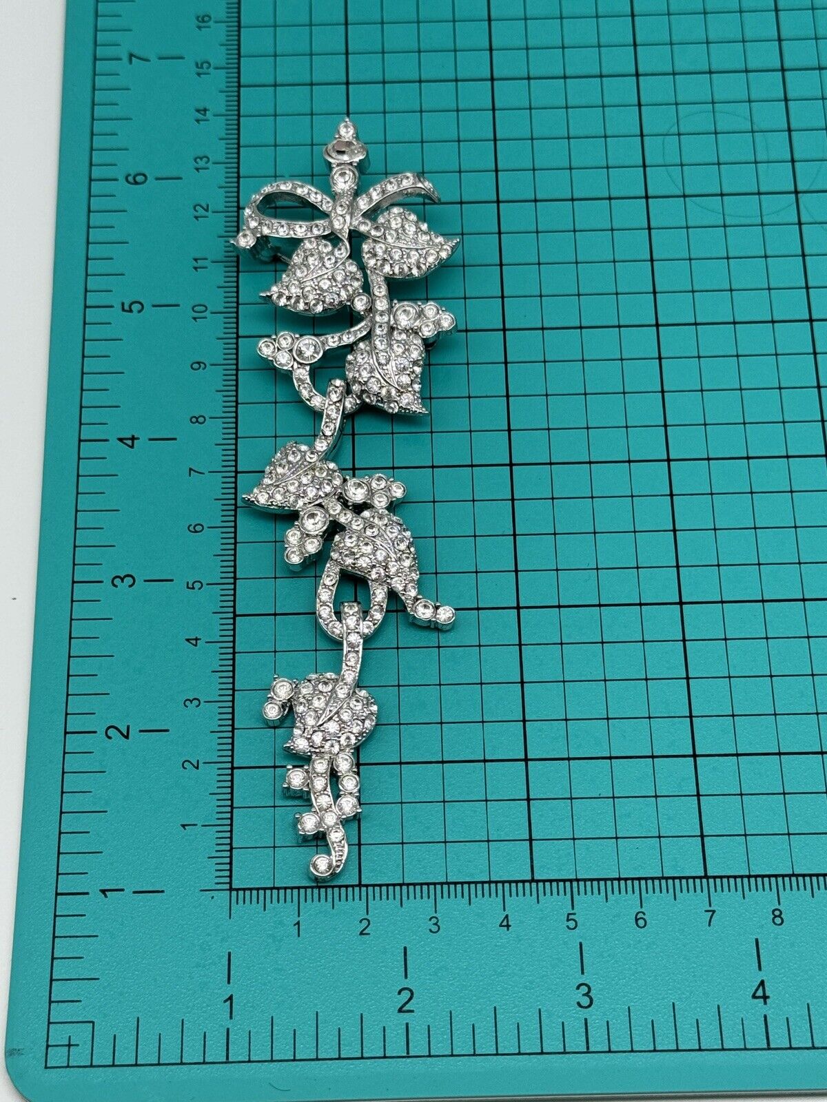 Vintage Nolan Miller Brooch 6” Articulated Rhinestone Floral Design ART Deco