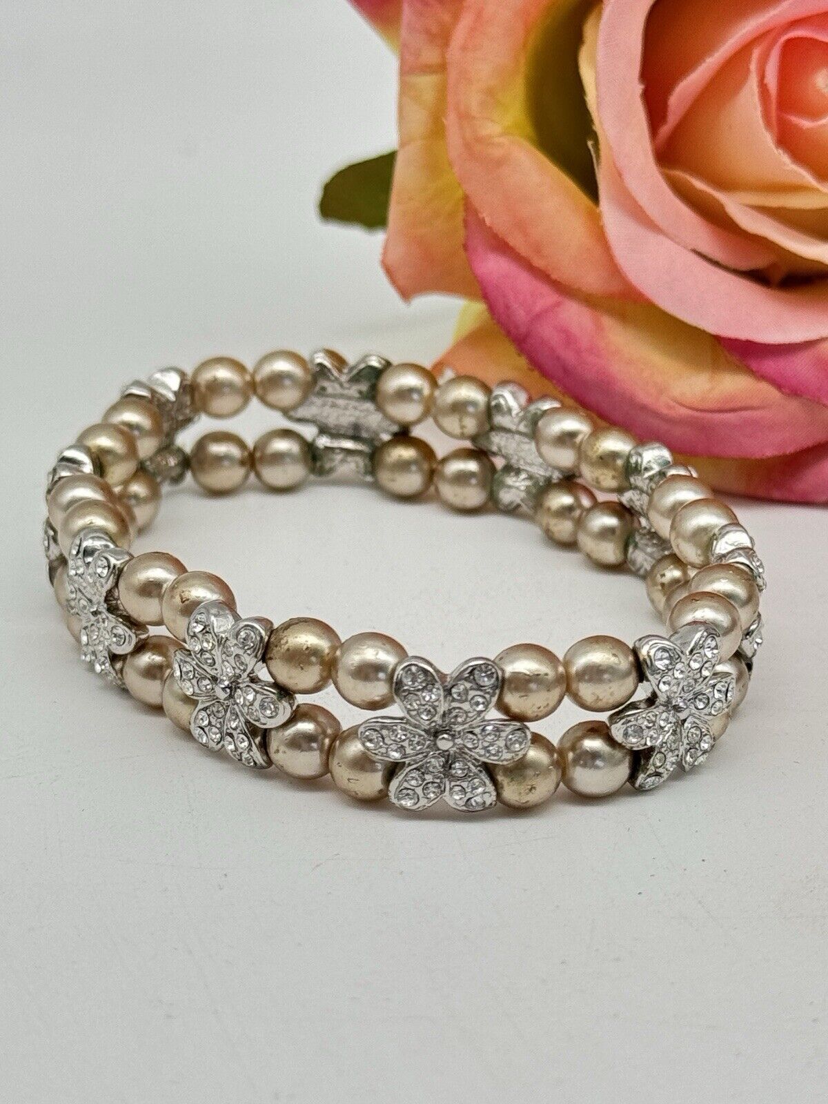 Vintage Nolan Miller Faux Pearl Rhinestone Elastic