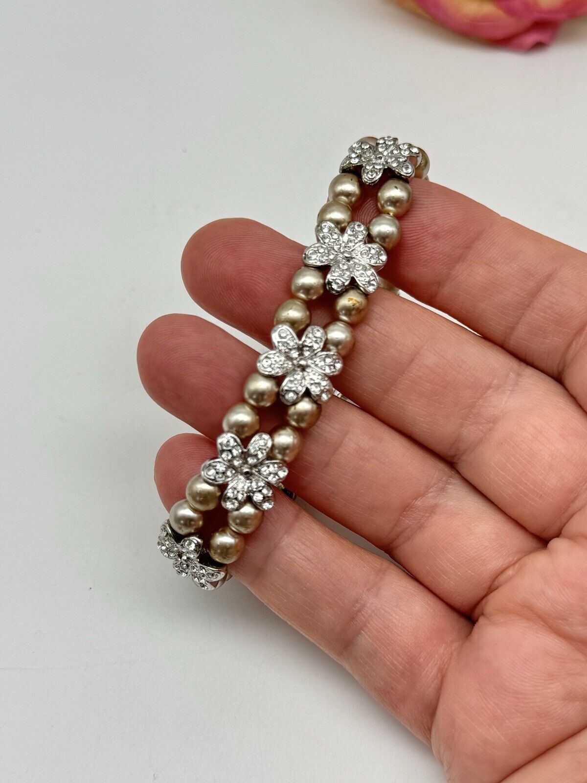 Vintage Nolan Miller Faux Pearl Rhinestone Elastic