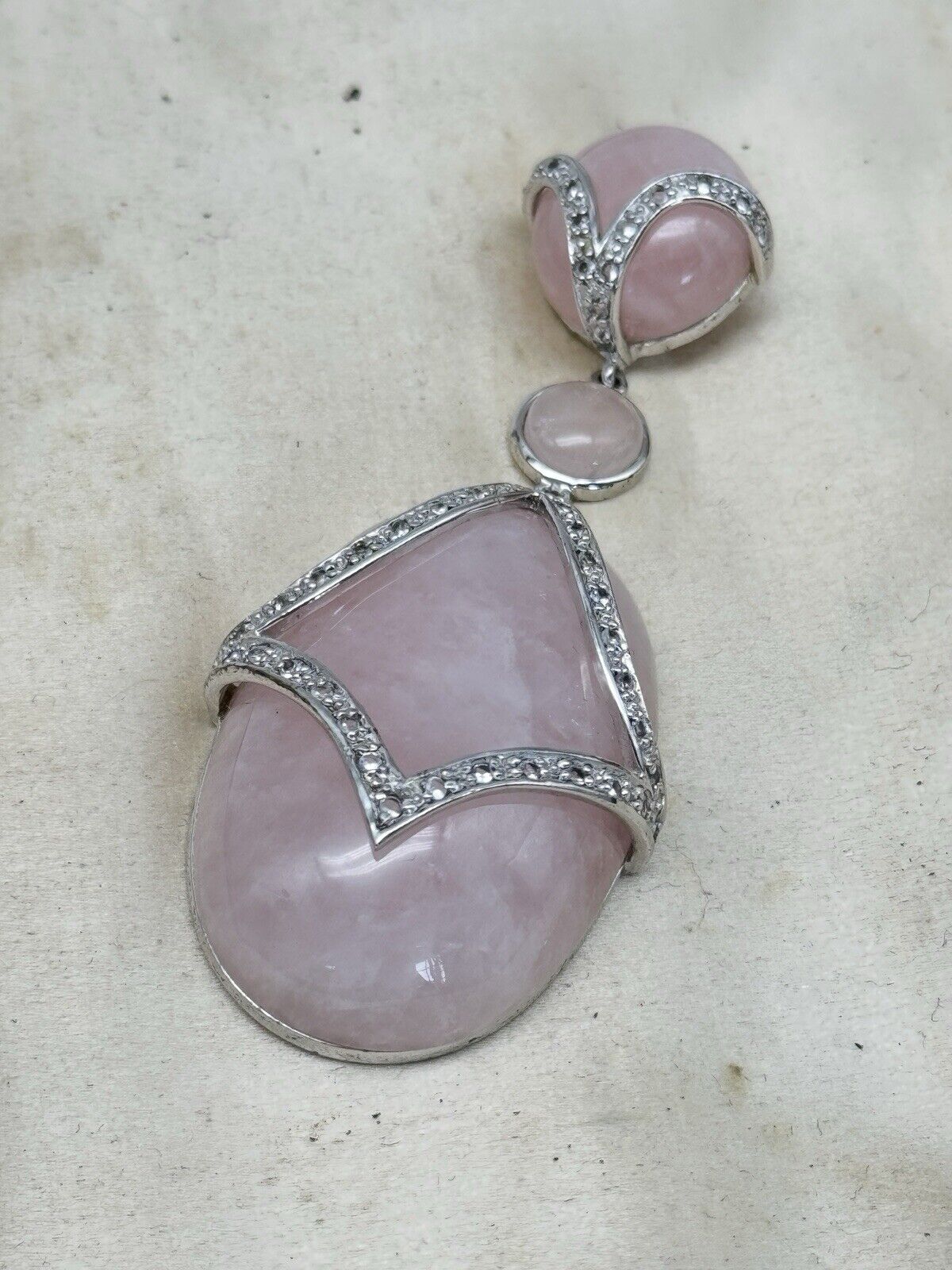 Beautiful Large Sterling Silver 925 Rose Quartz Enhancer Pendant 42.9 grams