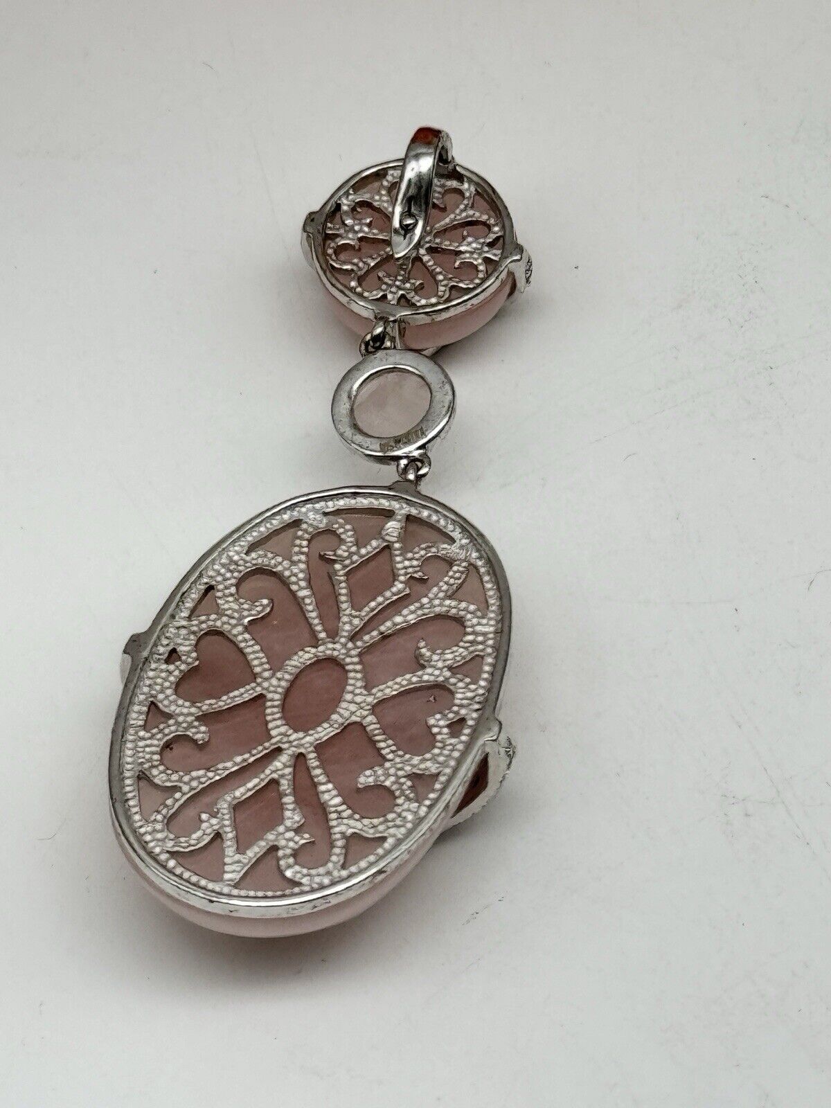 Beautiful Large Sterling Silver 925 Rose Quartz Enhancer Pendant 42.9 grams