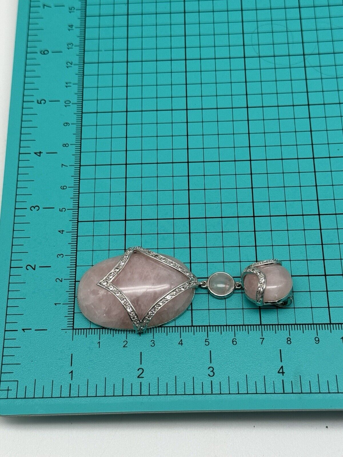 Beautiful Large Sterling Silver 925 Rose Quartz Enhancer Pendant 42.9 grams