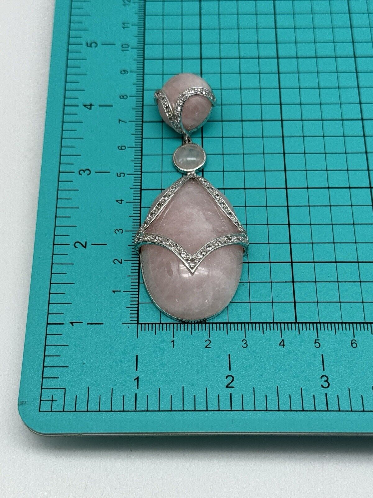 Beautiful Large Sterling Silver 925 Rose Quartz Enhancer Pendant 42.9 grams
