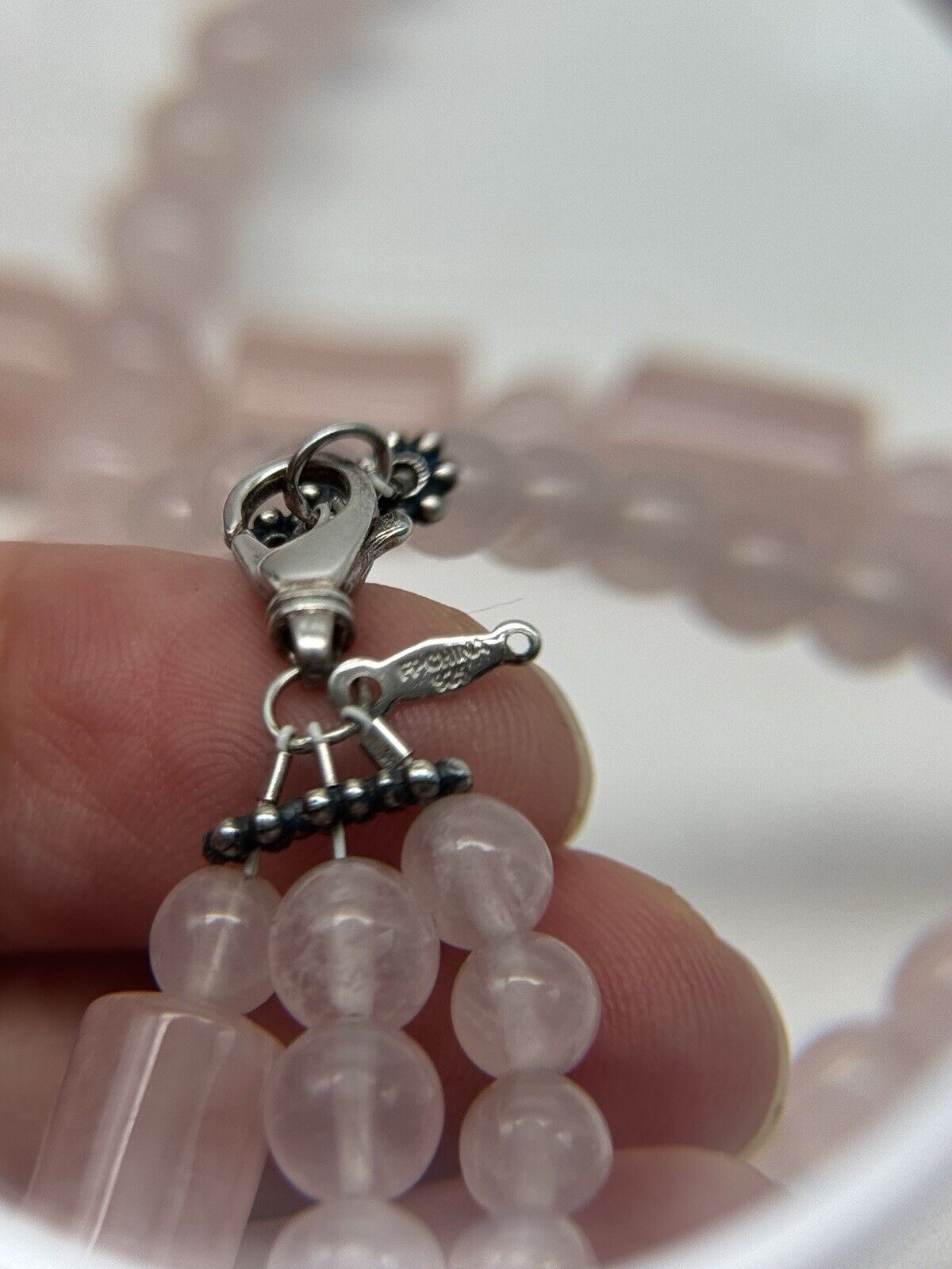 3 Strand Rose Quartz Necklace Sterling Clasp Circa Circa 20”