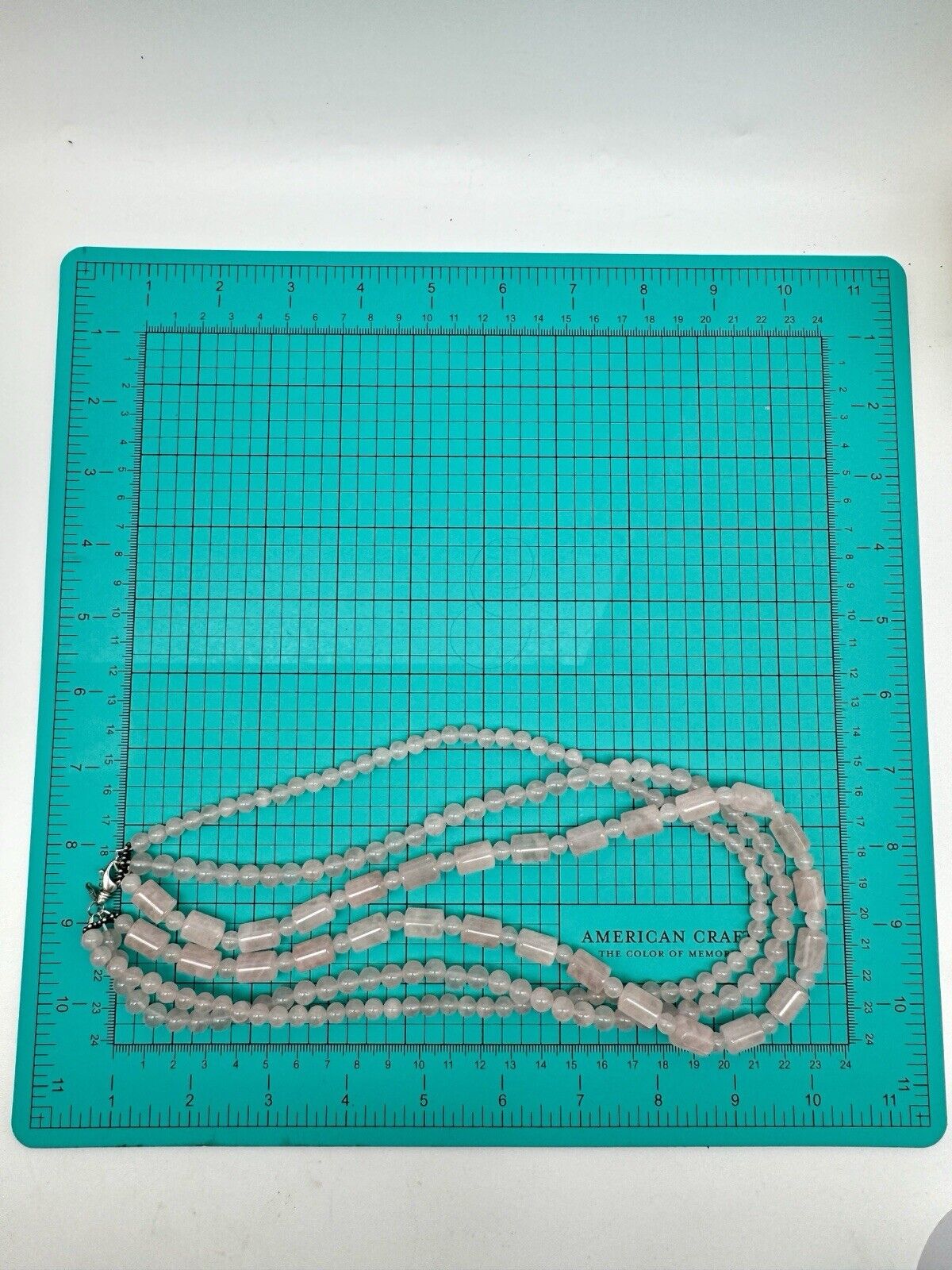 3 Strand Rose Quartz Necklace Sterling Clasp Circa Circa 20”