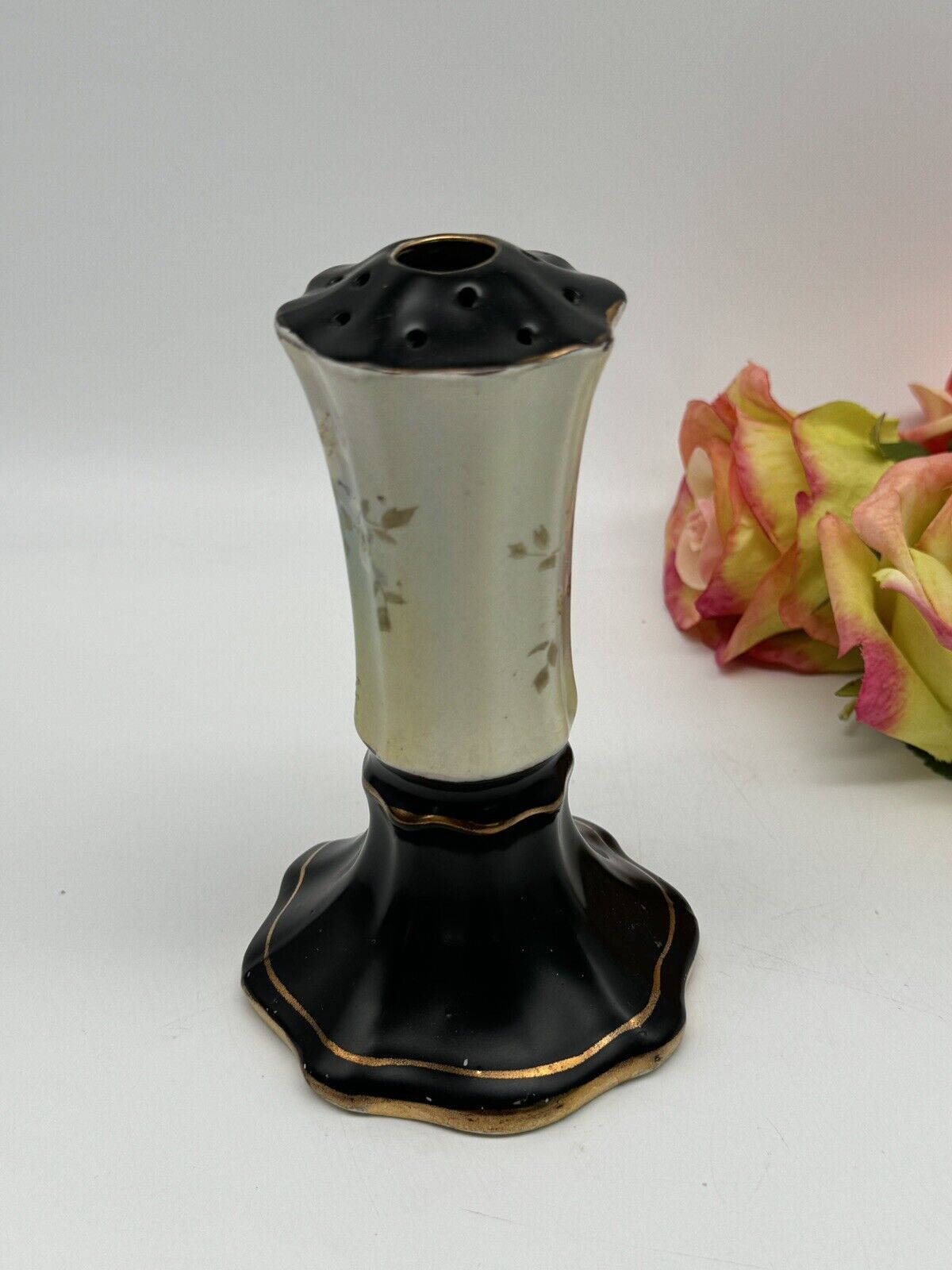 Vintage Hat Pin Holder Made In England Black Fruit Motif