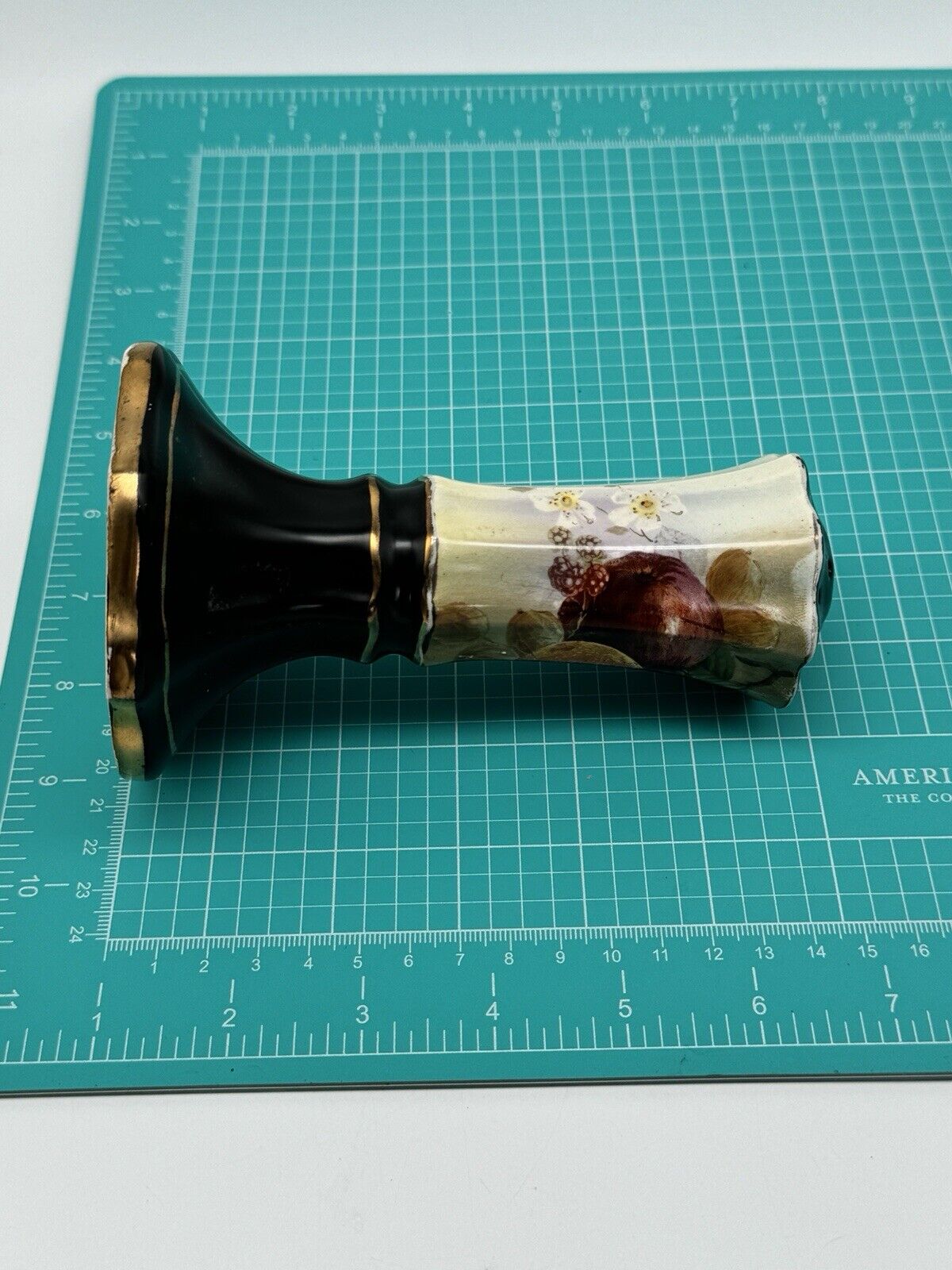 Vintage Hat Pin Holder Made In England Black Fruit Motif