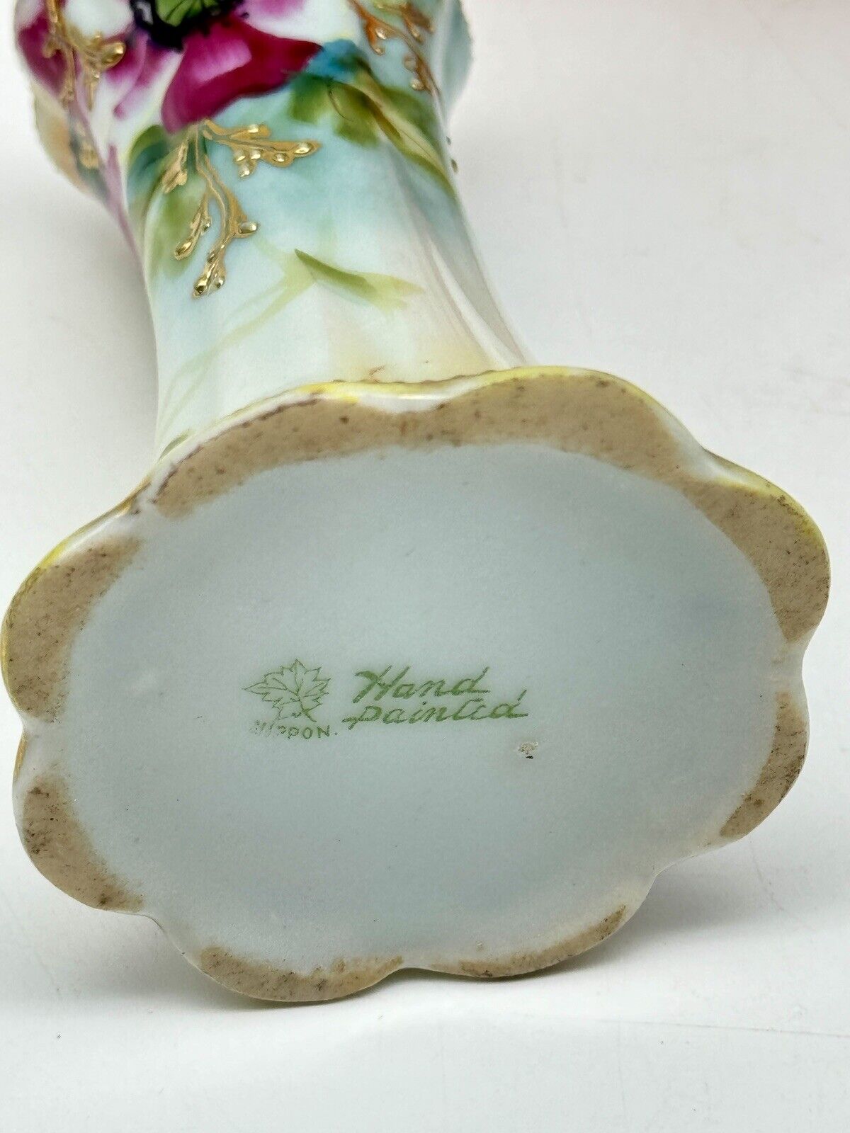 Vintage Nippon Signed Hat Pin Holder Pink Floral Design Moriage Accents