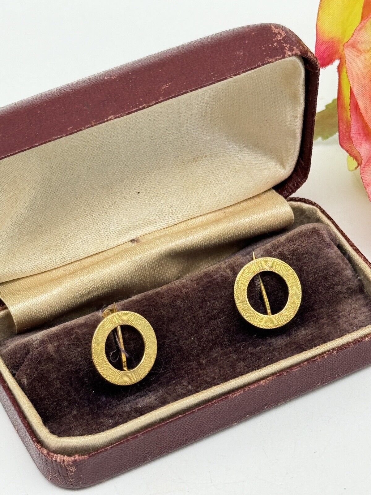VINTAGE 10kt Gold Shirt Collar Pins Circle RARE