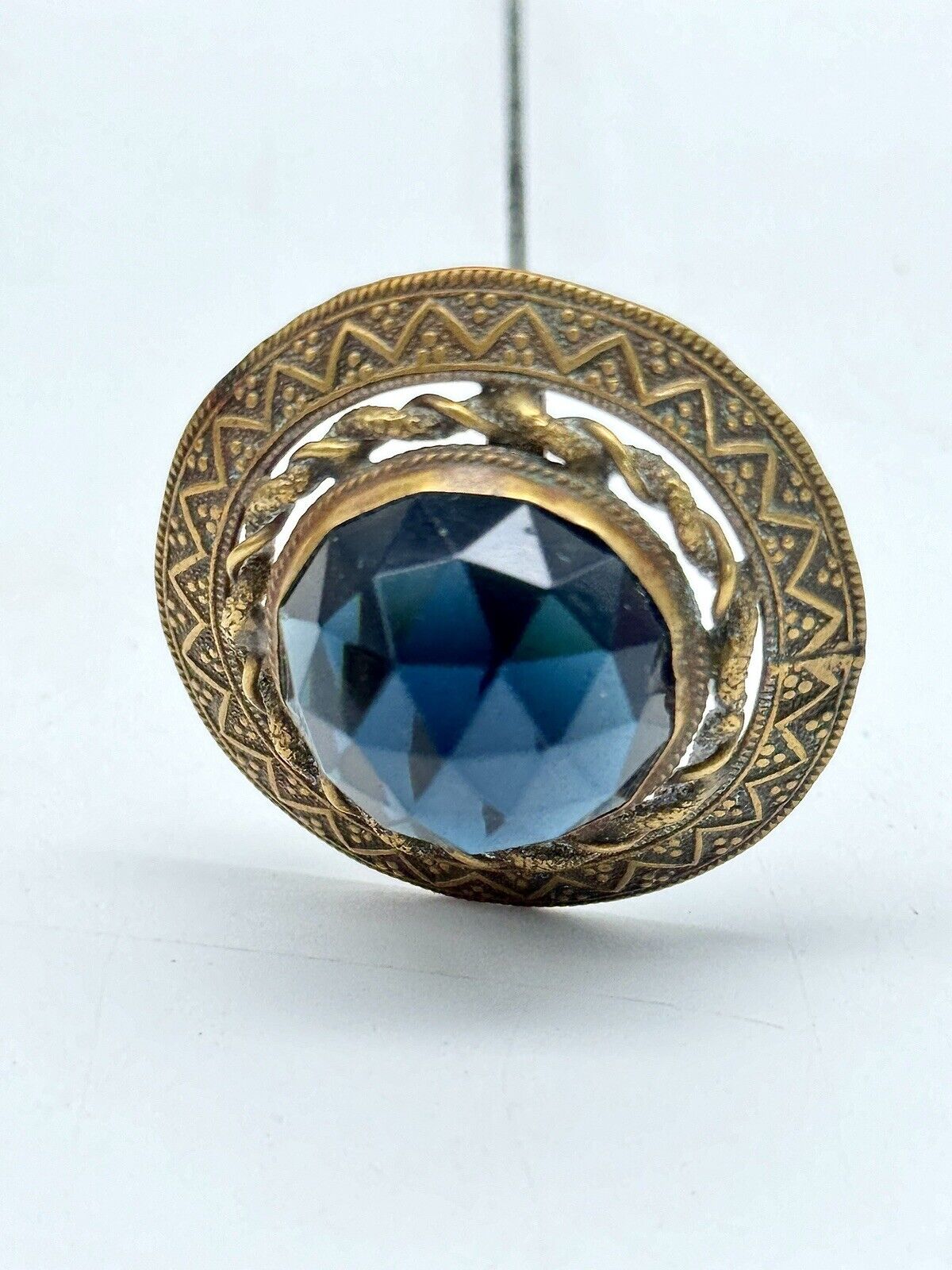 Antique Smokey Glass Faceted Brass Hat Pin Circa 9.5” ESTATE FIND